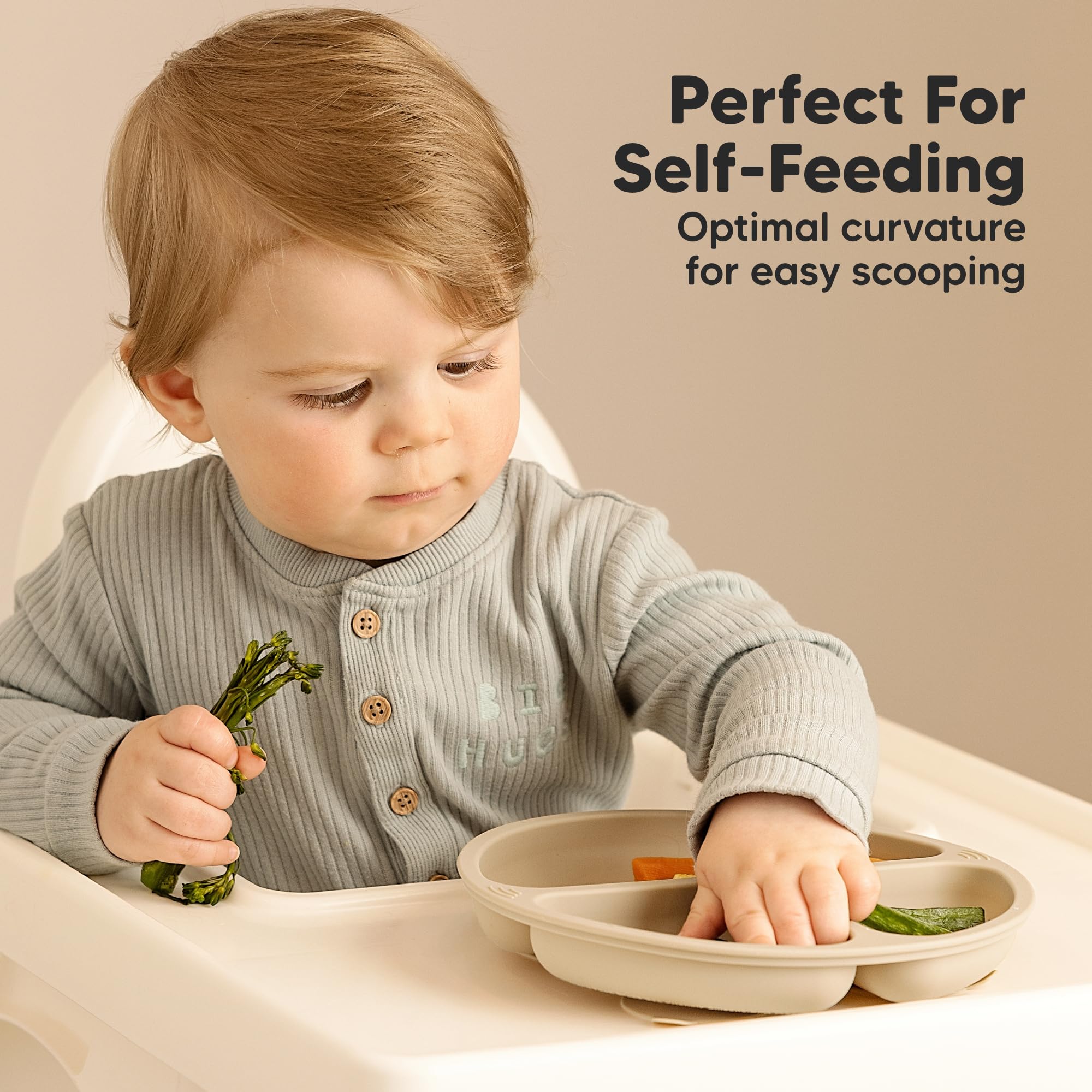 KeaBabies 3-Pack Silicone Suction Plates for Babies & Toddlers - BPA-Free, Microwave & Dishwasher Safe Divided Baby Plates with Strong Suction | Perfect for High Chairs, Travel & Mess-Free Mealtime (Slate)