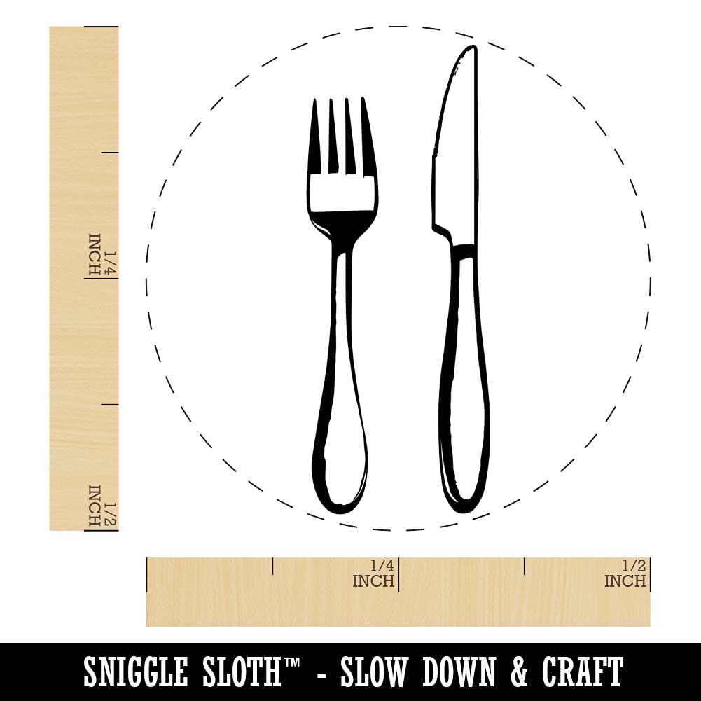 Mini Self-Inking Rubber Stamp - 1/2 Inch Fork & Knife Eating Utensil Design for Crafting, Planners, DIY Projects - Red Ink - Perfect for Food Journals, Recipe Books & Kitchen Organization