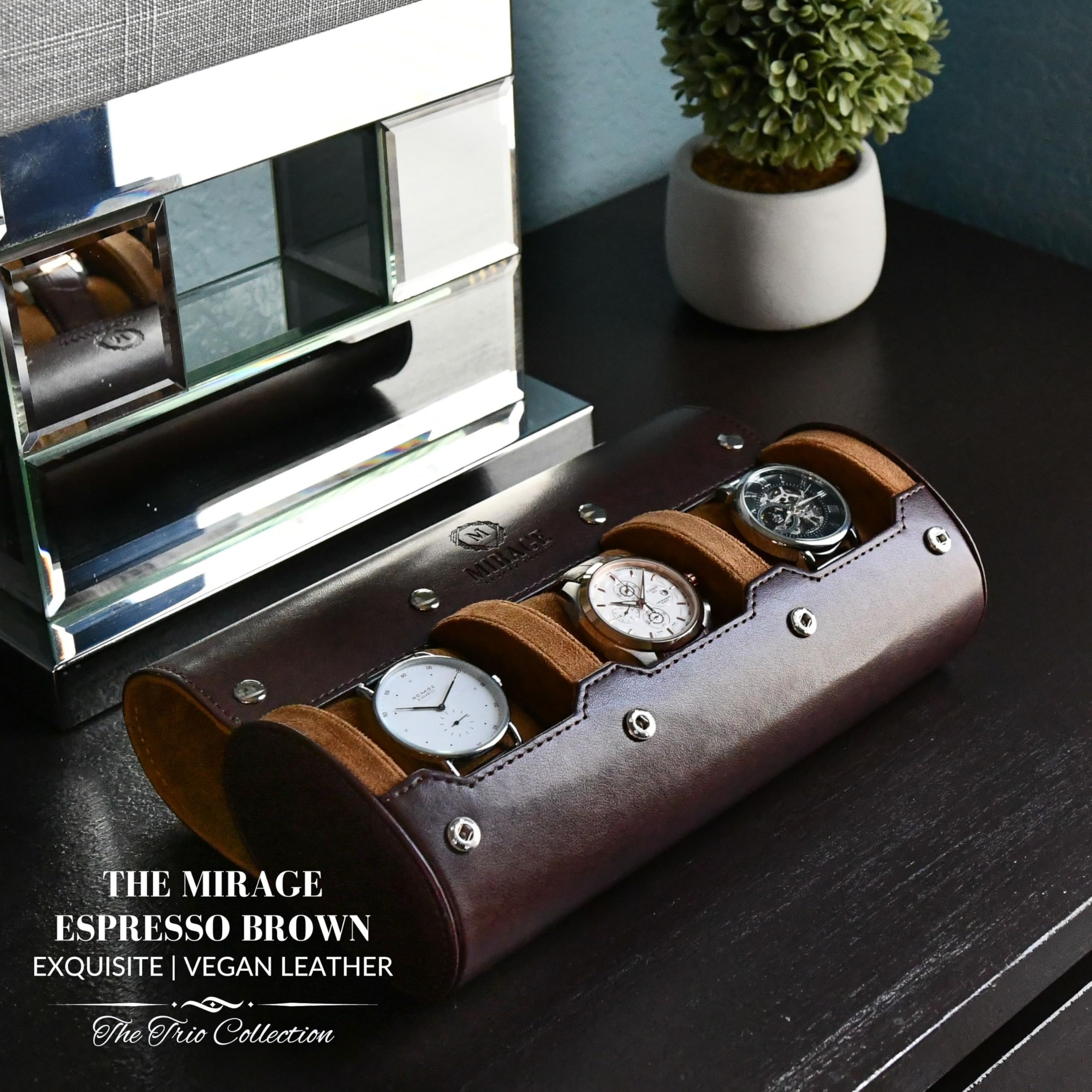Premium Men's Travel Watch Case - Swiss Espresso Vegan Leather Watch Roll Organizer & Display Box | Perfect for Business Trips, Vacations & Watch Collection Storage