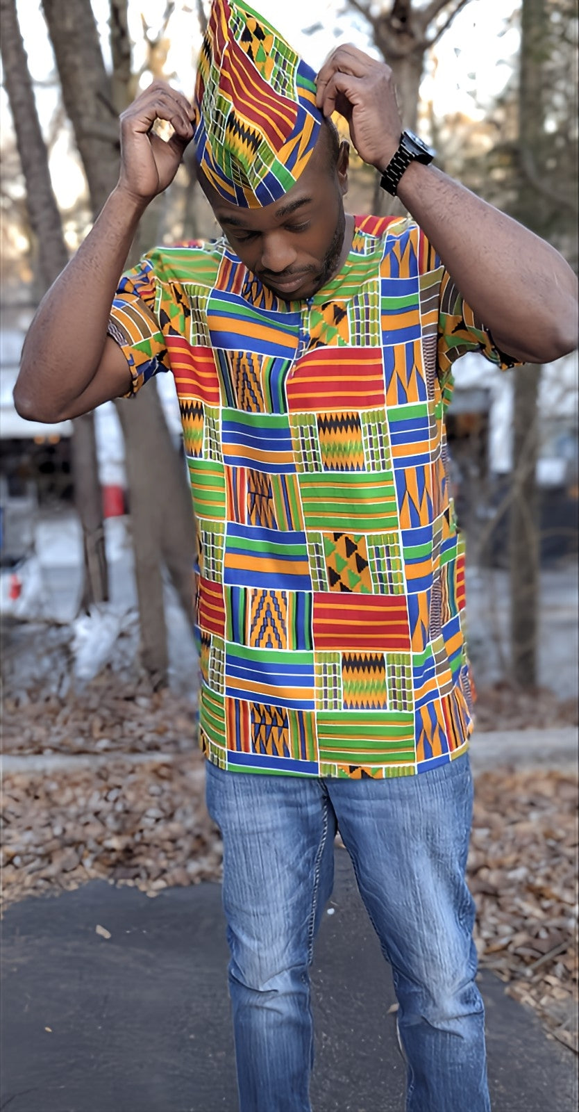 Authentic African Print Dashiki Shirt for Men | Kente Cloth Traditional Tunic | DP4075M | Perfect for Cultural Events, Weddings & Afrocentric Fashion