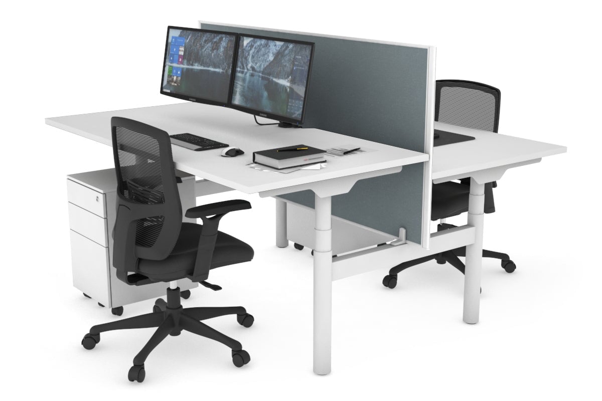 Flexi Premium Height Adjustable 2-Person H Bench Workstation - White Frame [1200L x 800W with Cable Management] - Ideal for Office, Home Workspace & Collaborative Environments