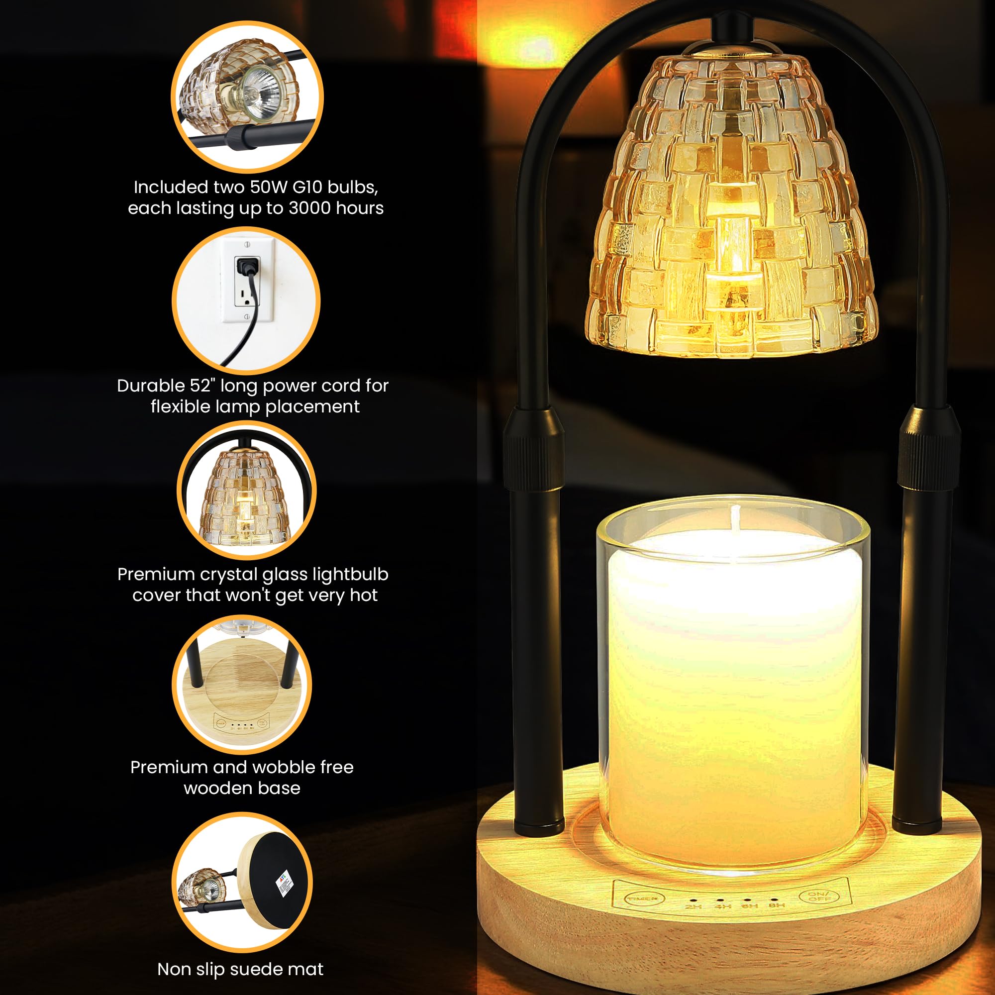 AYL Candle Warmer Lamp with Timer - Electric Wax Warmer for Wax Melts & Jar Candles - Adjustable Brightness & Height - Home Decor Gift for Women - Perfect for Bedroom, Living Room & Office Aromatherapy