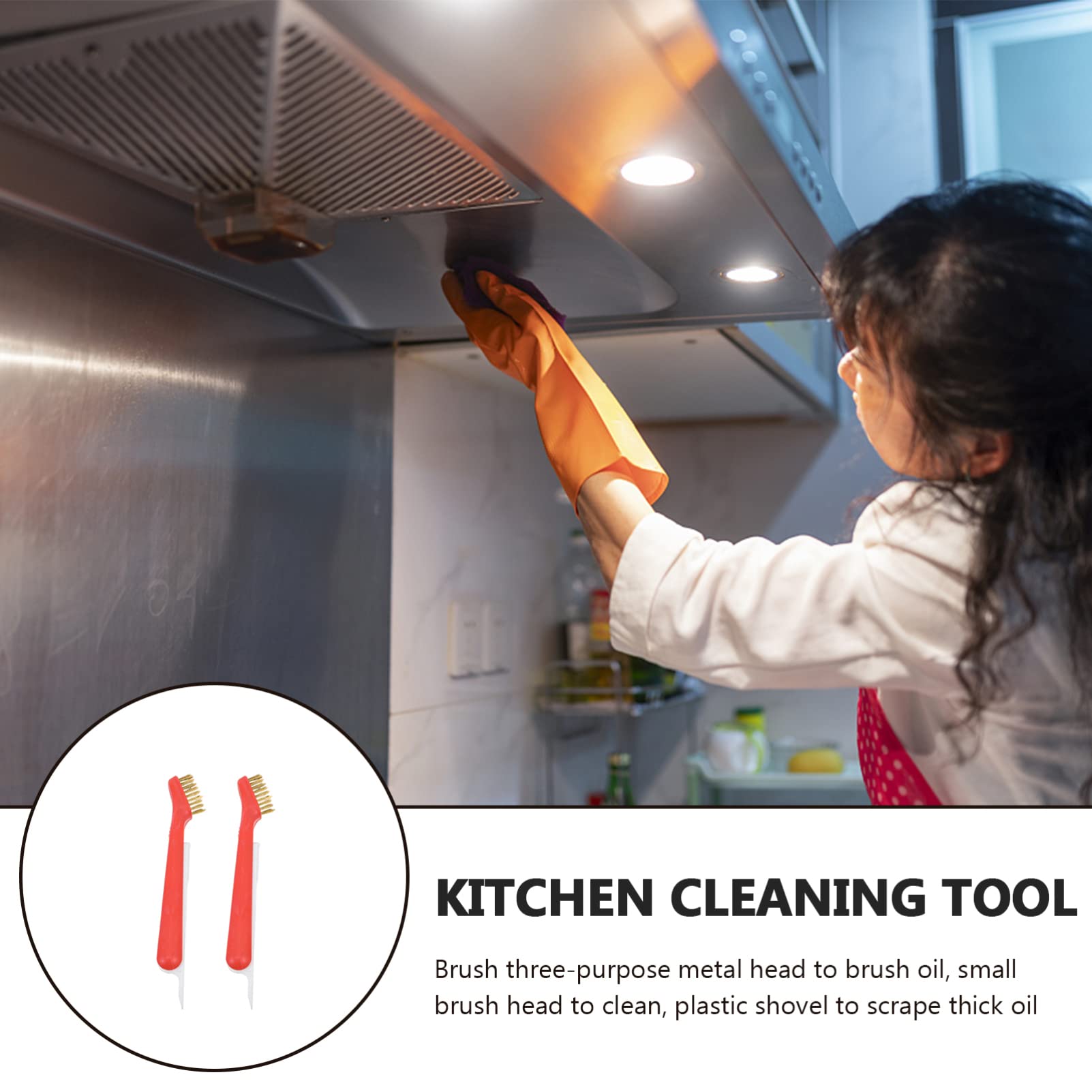 Hemoton 2-Pack Kitchen Ventilator Cleaning Brush Set - Cooktop Scrubber & Range Hood Cleaner with Ergonomic Handle - Perfect for Stove, Oven, Grill and Kitchen Appliance Cleaning (Orange)