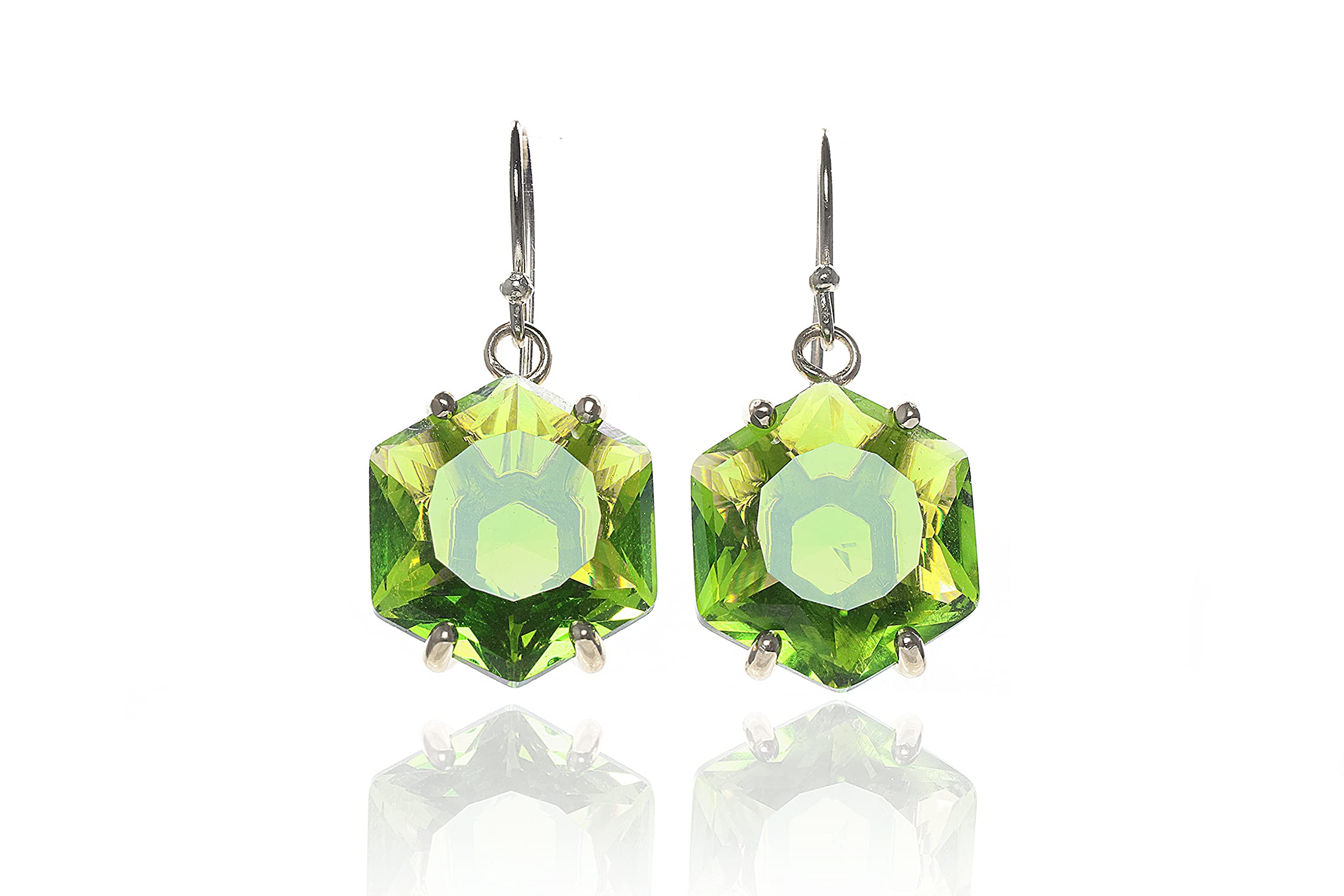Handmade Hexagon Peridot Dangle Earrings - August Birthstone Jewelry in Sterling Silver, Green Gemstone Statement Earrings for Women | Perfect for Bridal, Party & Everyday Wear