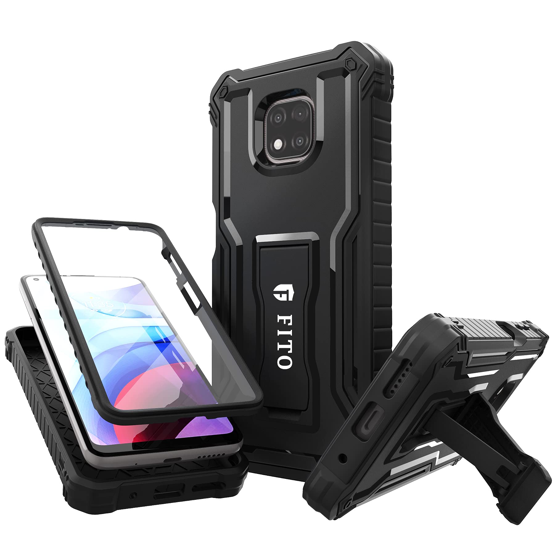 Shockproof Heavy Duty Case for Motorola Moto G Power 2021 - Dual Layer Protective Phone Cover with Built-in Kickstand & Screen Protector | Perfect for Outdoor Activities, Work & Travel (Black)