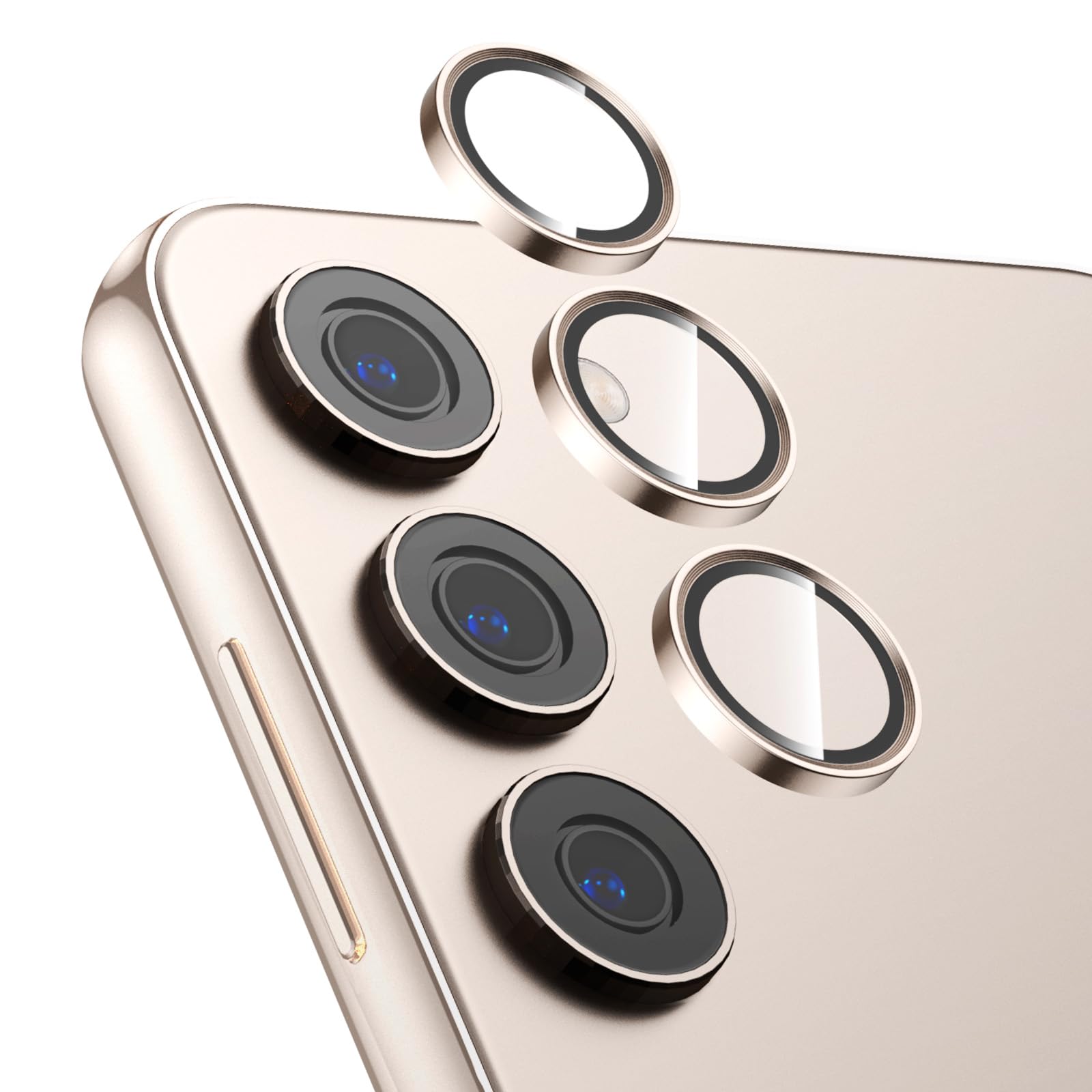 2-Pack 9H Hardness Auto-Alignment HD Camera Lens Protector for Samsung Galaxy S24 Plus - Metal Ring Back Screen Cover Film, Scratch-Resistant & Case Friendly (Gold) - Perfect for Daily Protection & Style Enhancement