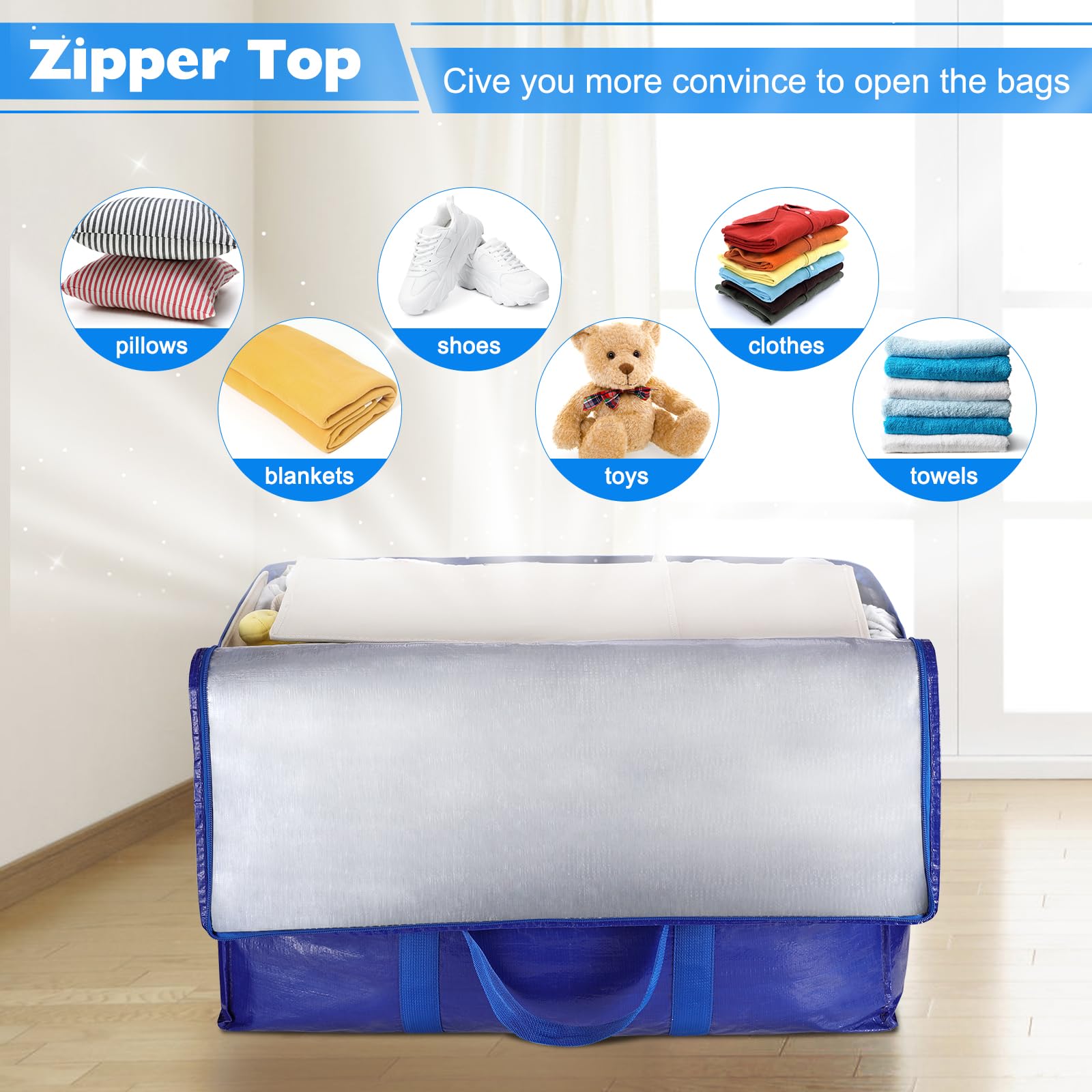 Extra Large Heavy Duty Moving Bags with Zipper & Lids - Durable Storage Totes for Packing, Moving & Home Organization - Perfect for Closet Storage, Travel & Seasonal Items