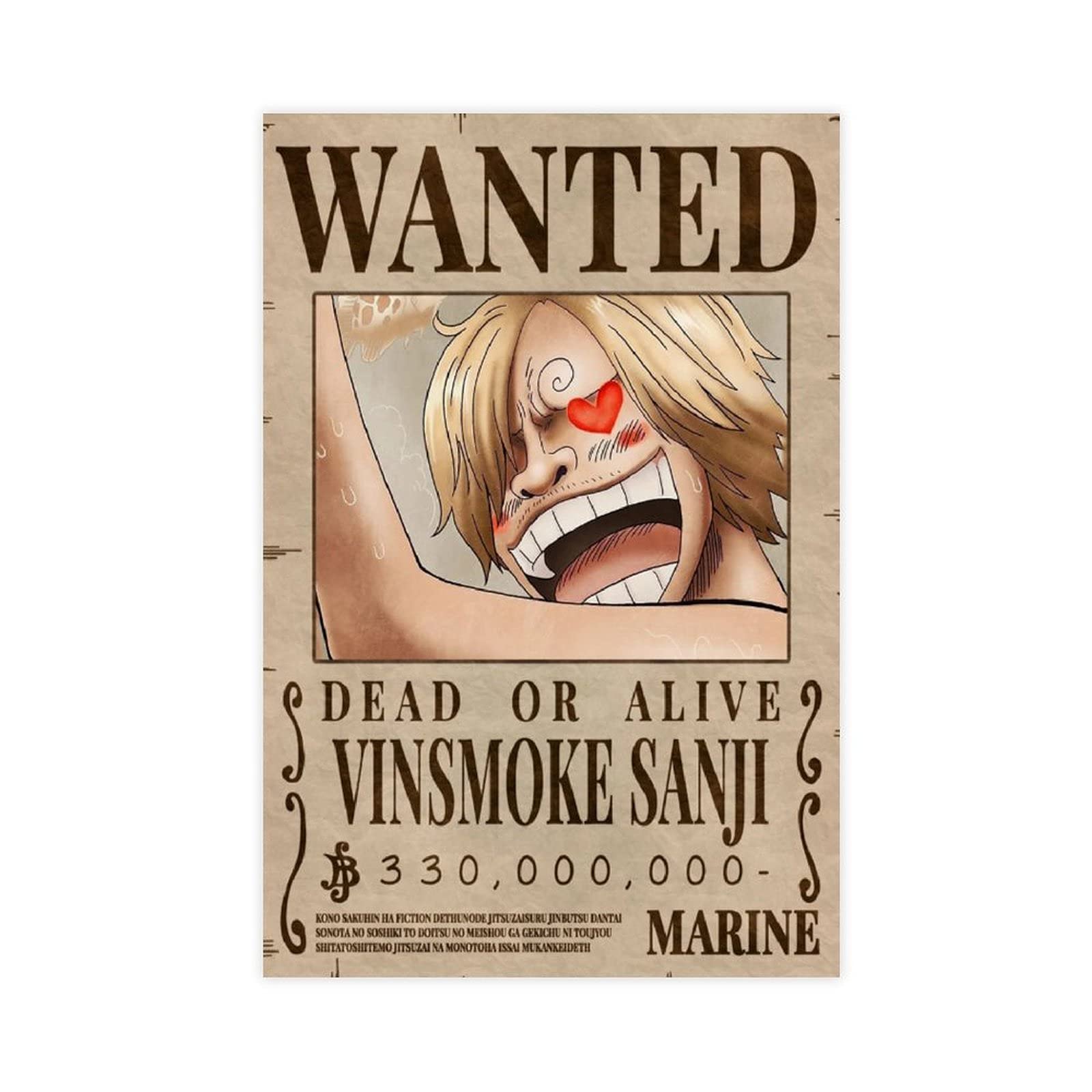 One Piece Sanji Bounty Wanted Anime Canvas Poster - 12x18inch (30x45cm) Unframed Wall Art for Bedroom, Office & Game Room Decor - Perfect Gift for Anime Fans & Manga Lovers