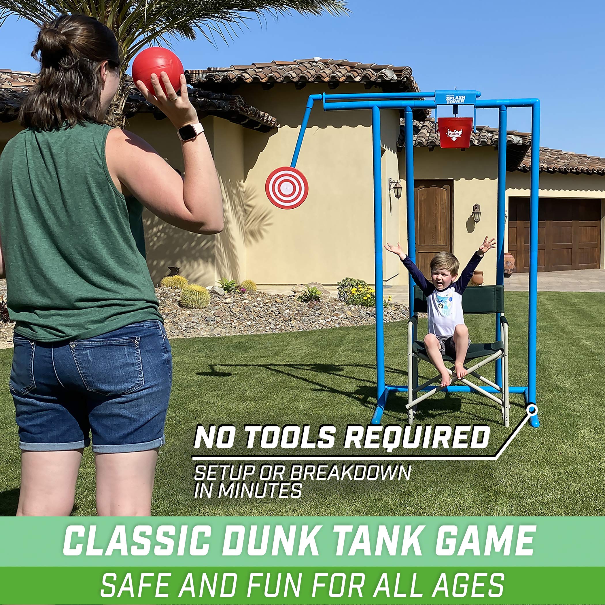GoSports Splash Tower Water Dunk Game - Outdoor Water Dunk Tank for Kids & Adults - Fun Backyard Party Game for Summer, Pool, Beach & BBQ Events