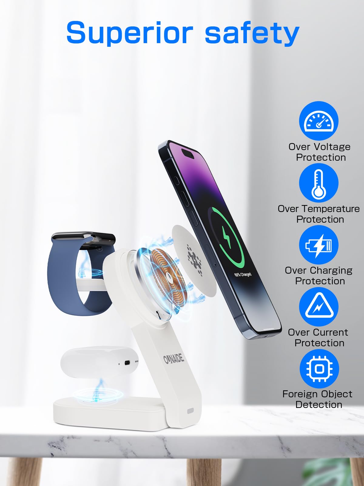 3-in-1 Magnetic Wireless Charging Station | Foldable MagSafe Charger for iPhone 16/15/14/13/12 Series | Compatible with Apple Watch Ultra 2/Ultra/SE 2/SE/10/9/8/7/6/5 & AirPods Pro 2/Pro/4/3 | White | Perfect for Home, Office & Travel Charging Needs
