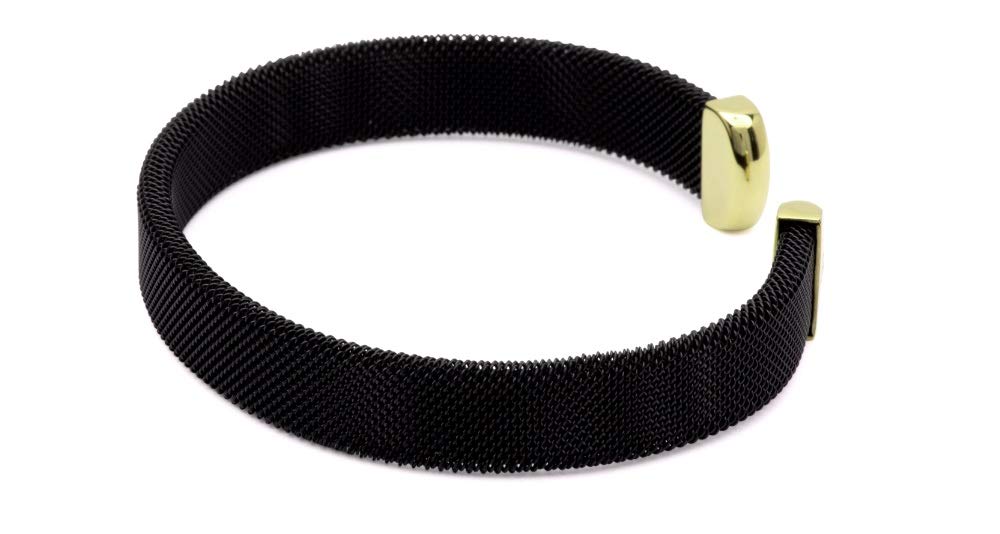 QRAY Midnight Black and Gold Stainless Steel Mesh Golf Bracelet for Men & Women - Stylish Sports Jewelry for Golf, Tennis, Running & Everyday Wear