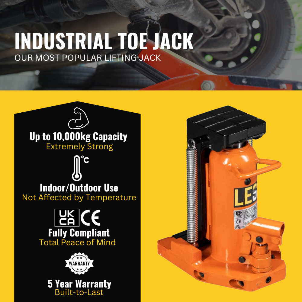 Heavy Duty LES Industrial Toe Jack - 10 Ton Capacity Steel Lifting Tool for Machinery, Equipment & Automotive Repairs - Perfect for Garage, Workshop & Construction Sites