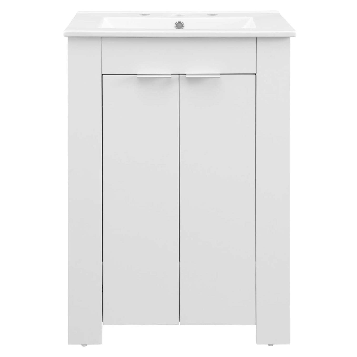Modway Maybelle 24-Inch Bathroom Vanity in White - Modern Sink Cabinet with Storage for Small Bathrooms & Powder Rooms