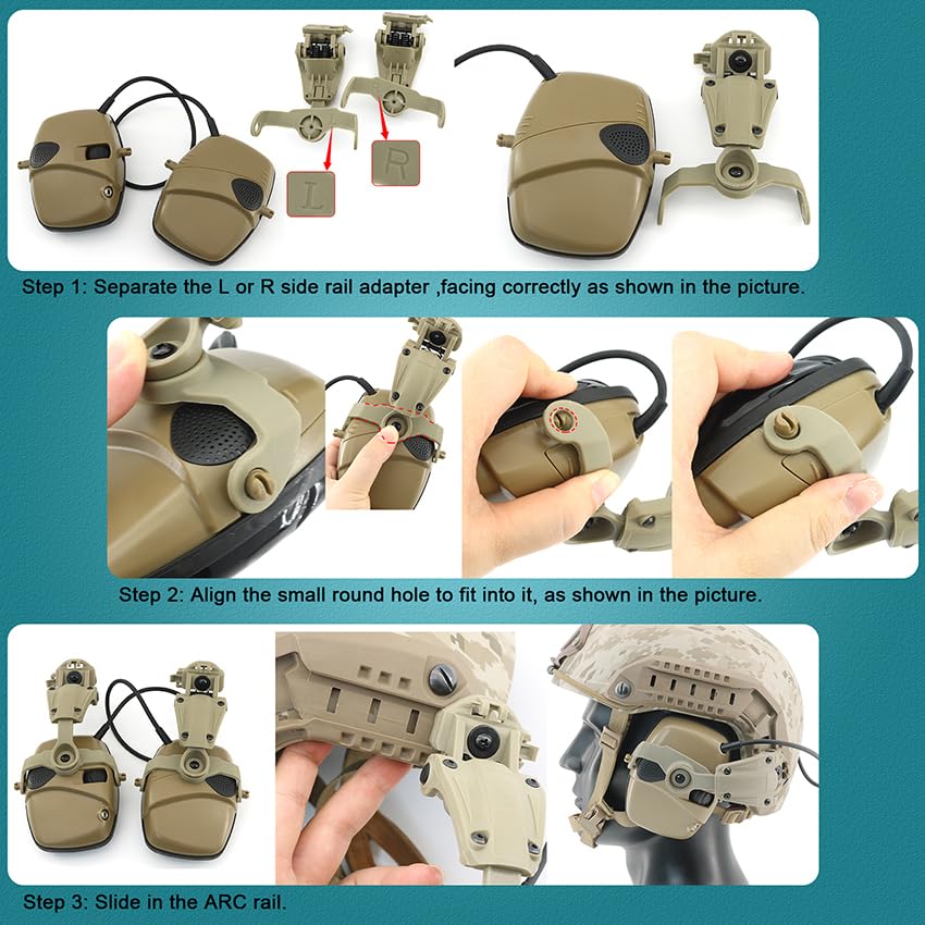 Tactical Helmet ARC Rail Adapter for Howard Leight Impact Sport Earmuffs - Helmet Mount for Shooting Ear Protection - Perfect for Airsoft, Hunting & Range Training
