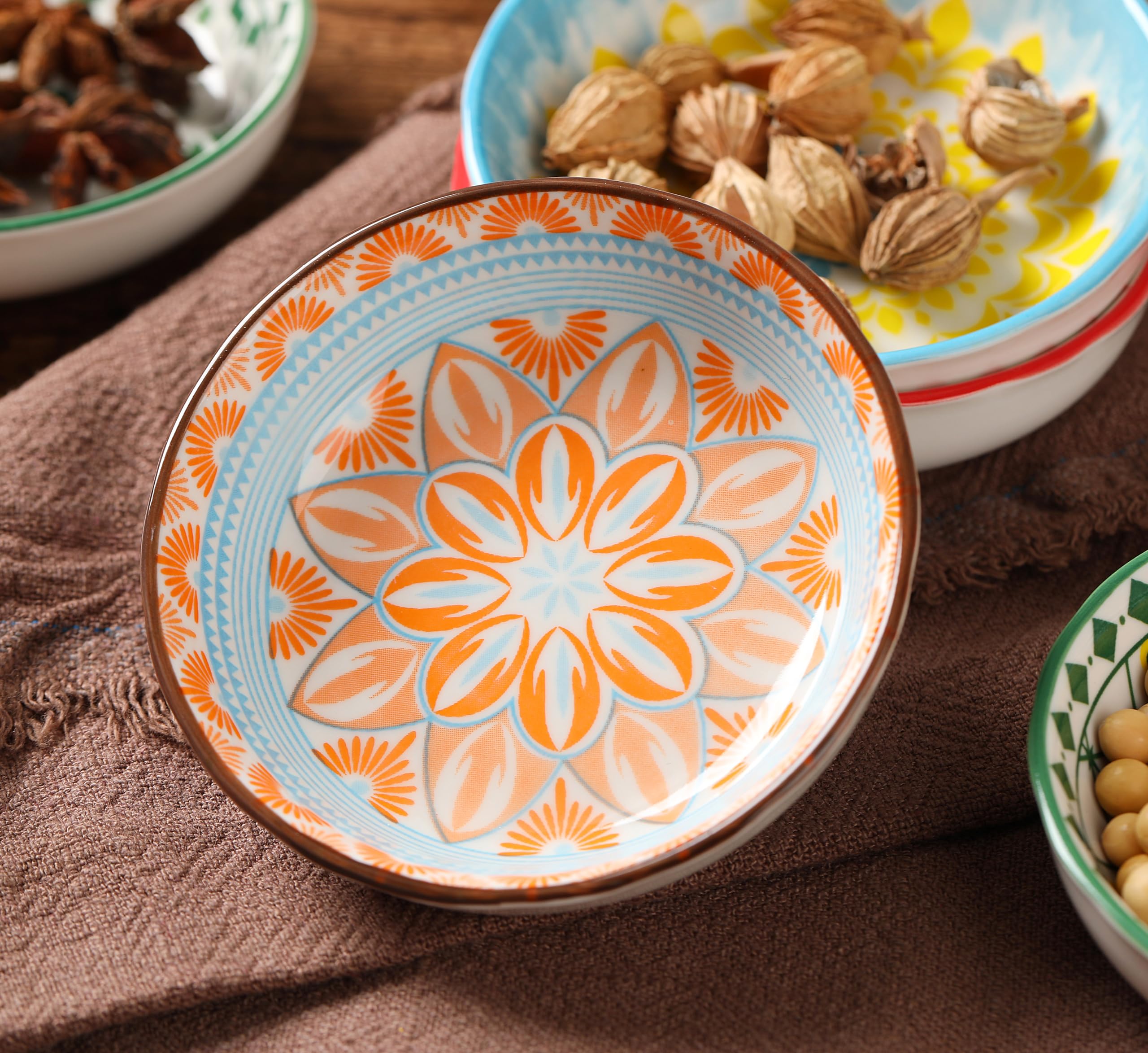 TuYines Porcelain Tapas Dishes Set - 6pcs 10cm Ceramic Snack Bowls for Sushi, Soy Sauce & Dips | Perfect for Appetizers, Party Serving & Small Bites