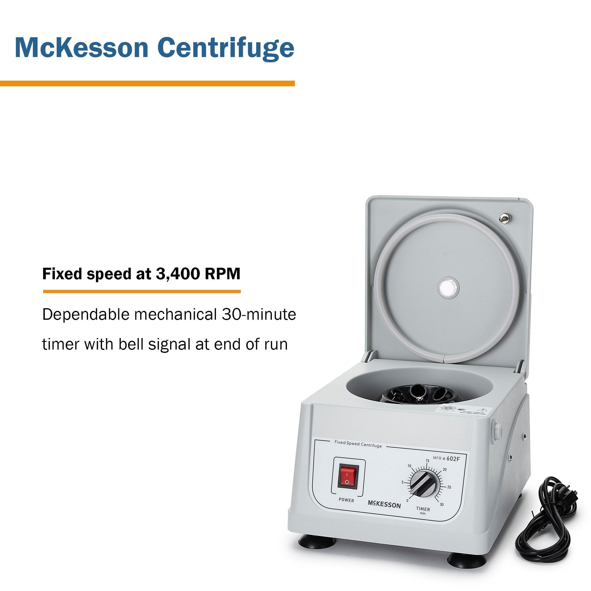 McKesson Clinical Centrifuge Machine - 3400 RPM Fixed Speed, 6-Place Fixed Angle Rotor for Laboratory Blood & Urine Testing - Ideal for Medical Labs, Hospitals & Research Facilities