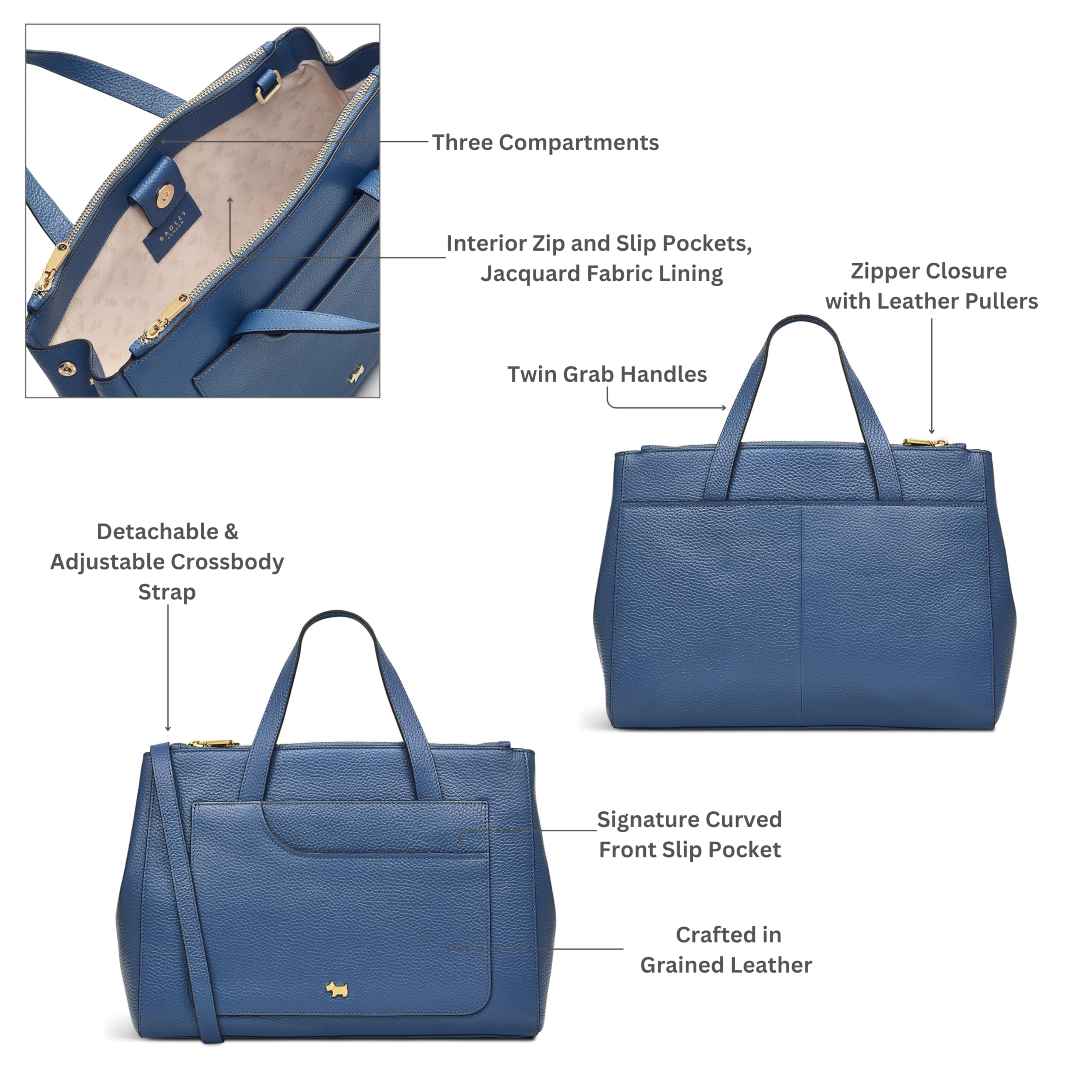 RADLEY London Women's Medium Leather Satchel Bag with Soft Pockets & Zip Top - Perfect for Work, Travel & Everyday Use