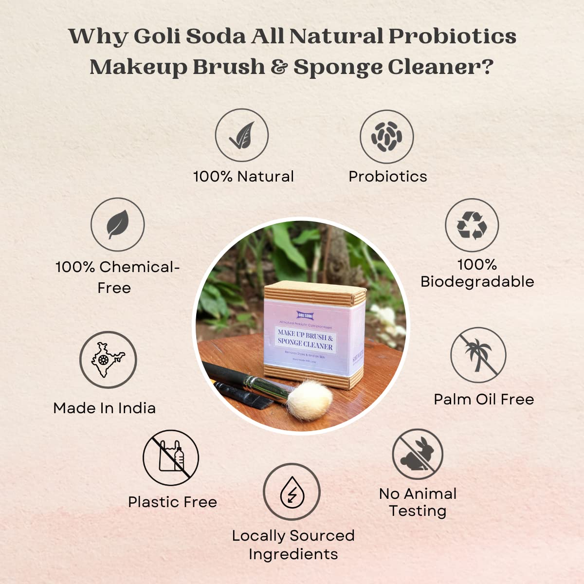 Goli Soda All Natural Probiotic Makeup Brush & Sponge Cleaner (90g) - Gentle Deep Cleaning Solution for Cosmetics Tools - Perfect for Daily Makeup Brush Maintenance & Hygiene