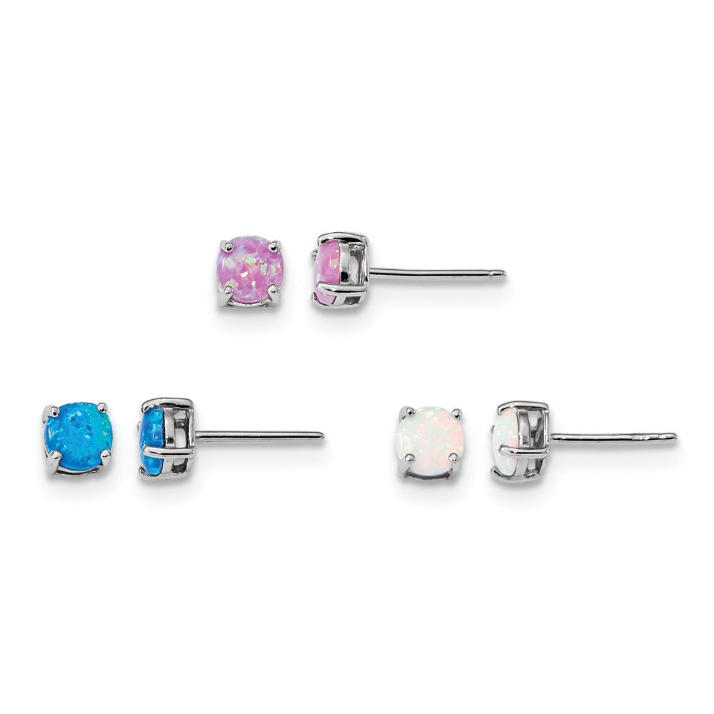Rhodium-Plated Sterling Silver White/Pink/Blue Crystal Opal Earrings Set of 3 – Perfect for Gifts, Parties & Special Occasions