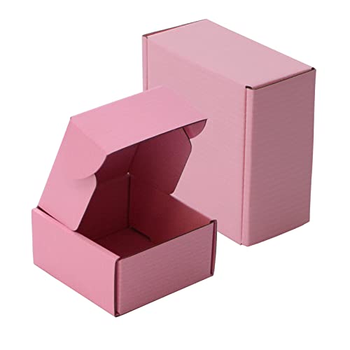 4x4x2 Inch Small Pink Corrugated Cardboard Shipping Boxes - Pack of 12 for Business Packaging, Storage & Craft Gifts | Perfect for Ecommerce, Jewelry Shipping & Party Favors