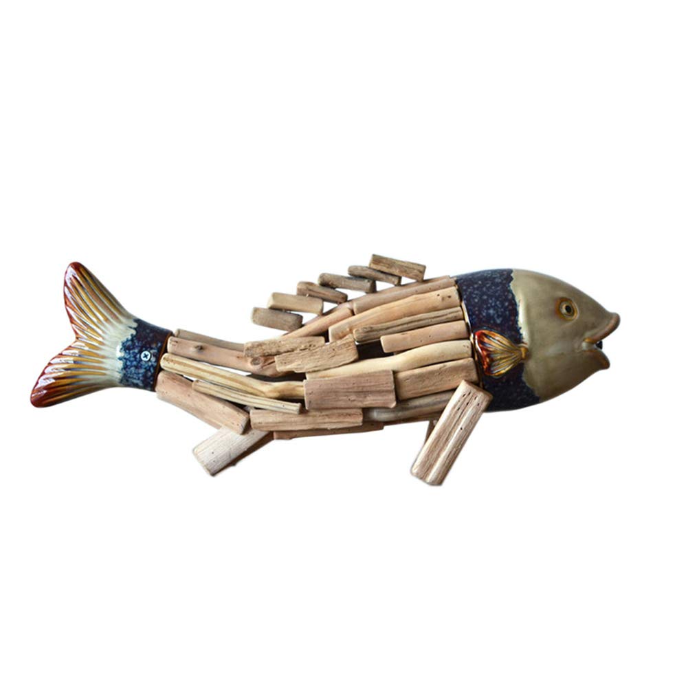 Handmade Solid Wood Fish Ornaments - 46x18cm Unique Home Desktop Decoration | Perfect for Living Room, Office & Gift Giving