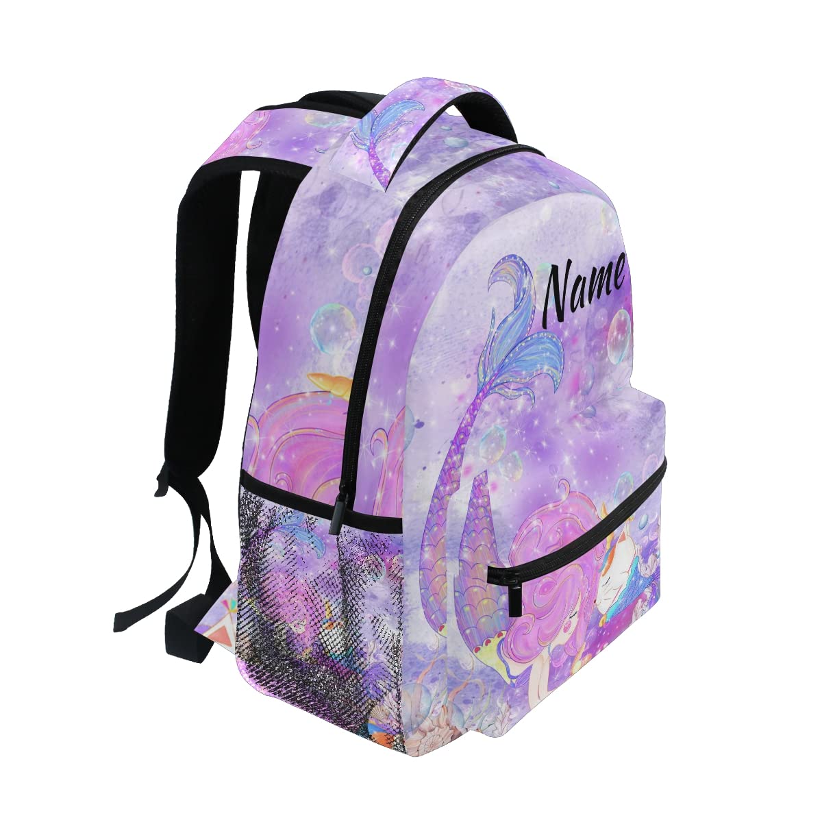 Custom Personalized Mermaid Unicorn Cat Backpack for Kids - School Bookbag with Name Text for Boys & Girls, Elementary Student Laptop Daypack - Perfect for School, Travel & Daily Use