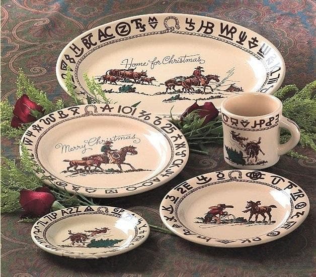 Branded Cowboy Christmas Western Dinner Plates - Set of 4, Rustic Holiday Tableware for Christmas Decorations, Thanksgiving Dinner & Western Themed Parties