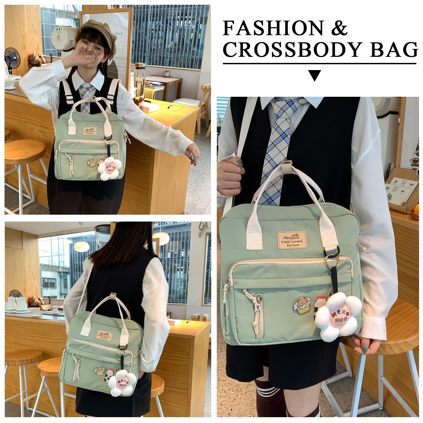 Stylish Kawaii Messenger Bag - Japanese Aesthetic Crossbody Backpack with Cute Accessories | Perfect for School, Travel & Anime Conventions