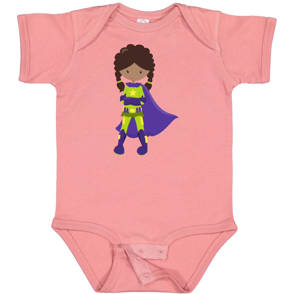 Inktastic African American Superhero Girl Purple Cape Baby Bodysuit - Cute Infant Onesie for Playtime, Dress Up & Superhero Costume Parties