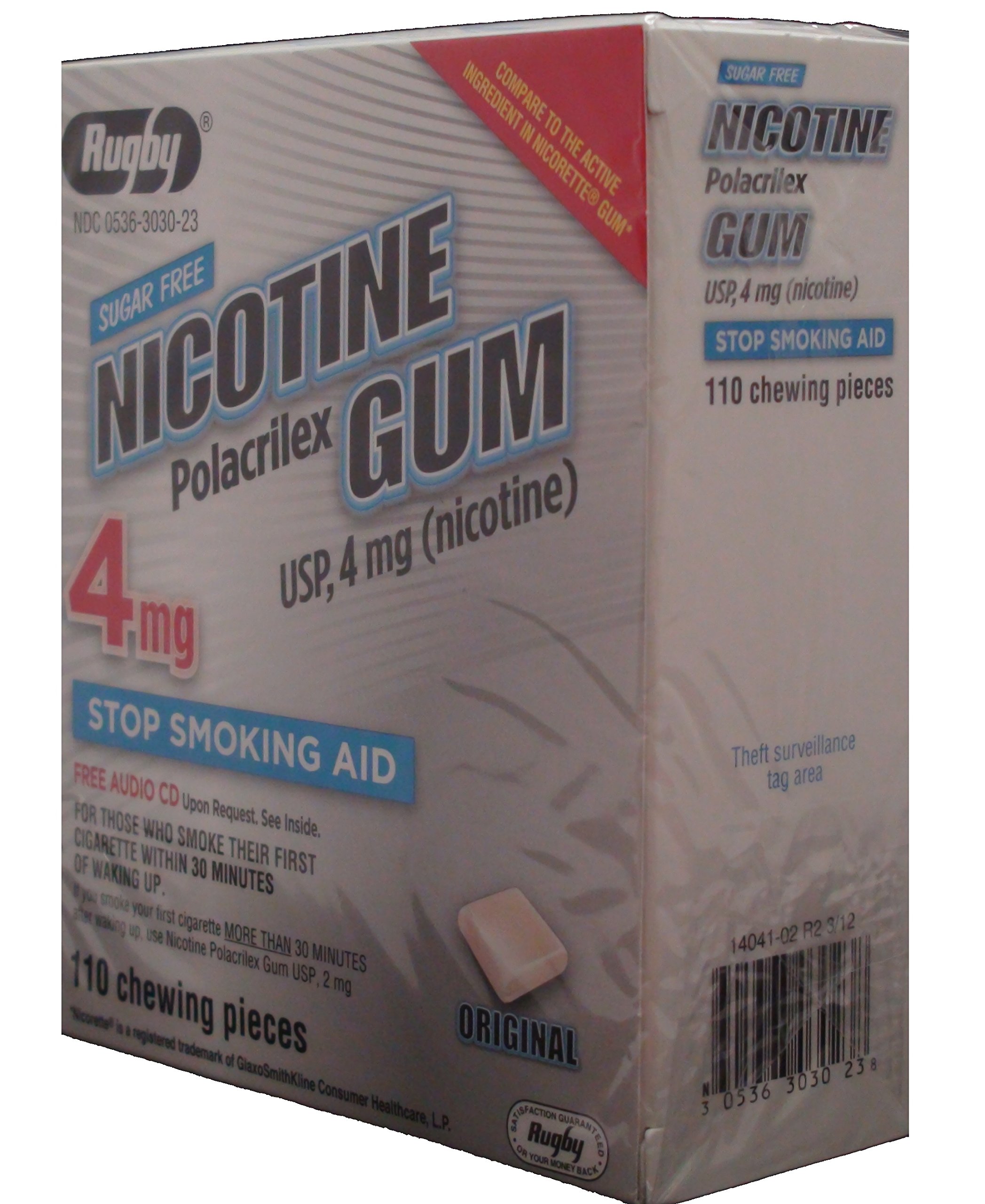 RUGBY LABORATORIES Sugar-Free 4mg Nicotine Gum - Original Flavor (Generic for Nicorette) | 110 Pieces per Box, Pack of 4 (400 Total Pieces) | Smoking Cessation Aid & Craving Relief