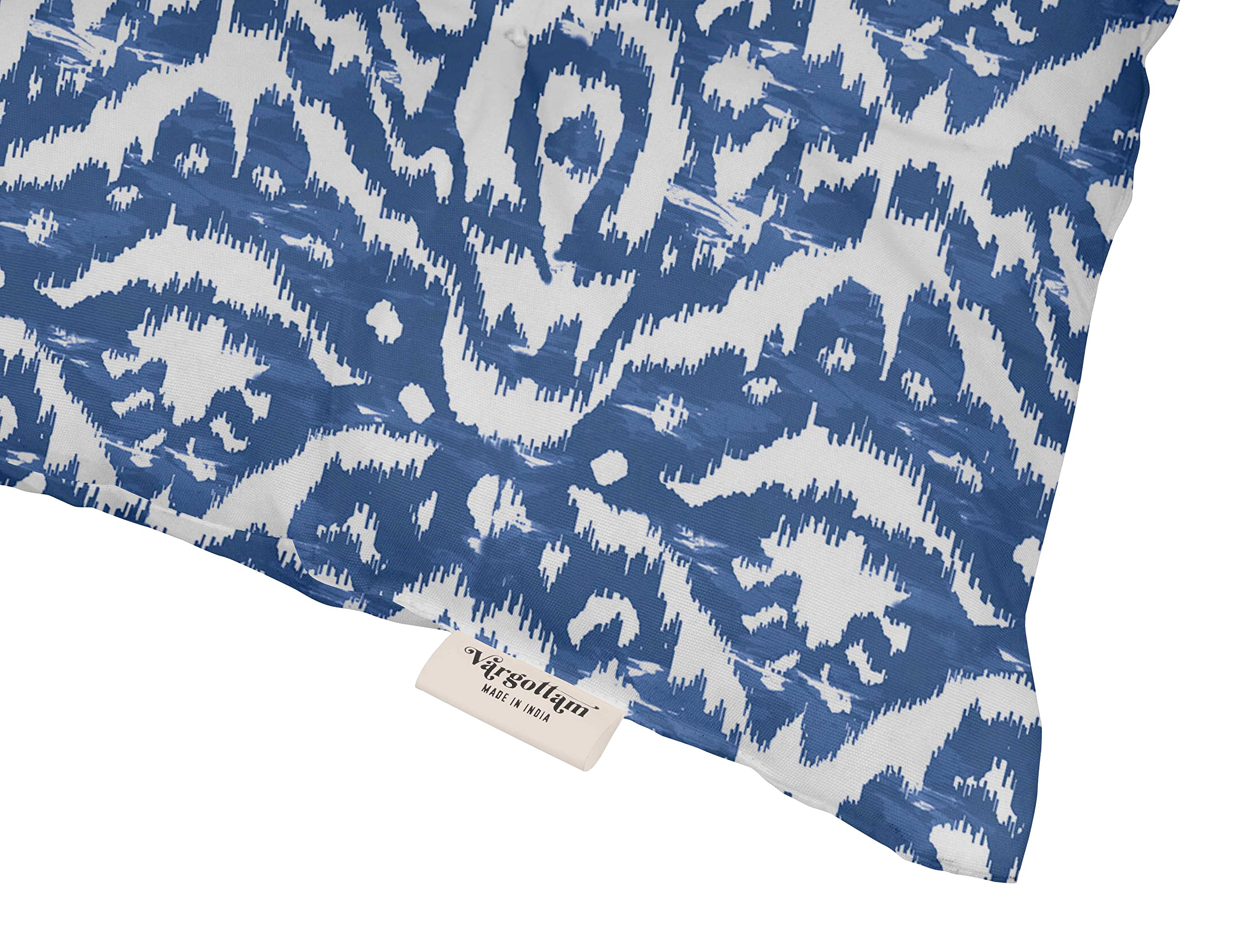 Waterproof 19-inch Blue Ikat Print Square Patio Cushion Set of 2 - Indoor/Outdoor Tufted Furniture Seat Cushions for Garden, Deck & Poolside Lounge