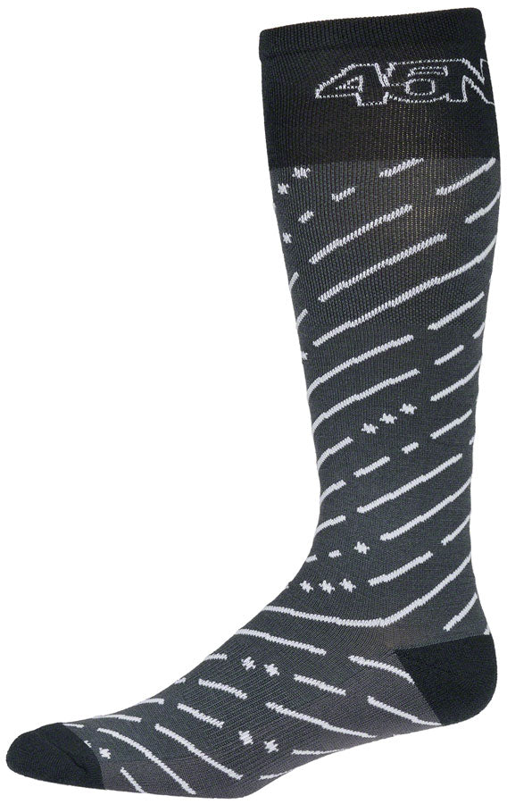 45NRTH Snow Band Midweight Knee High Wool Socks for Winter Sports - Dark Gray/Dark Blue, Large - Perfect for Skiing, Snowboarding & Cold Weather Hiking