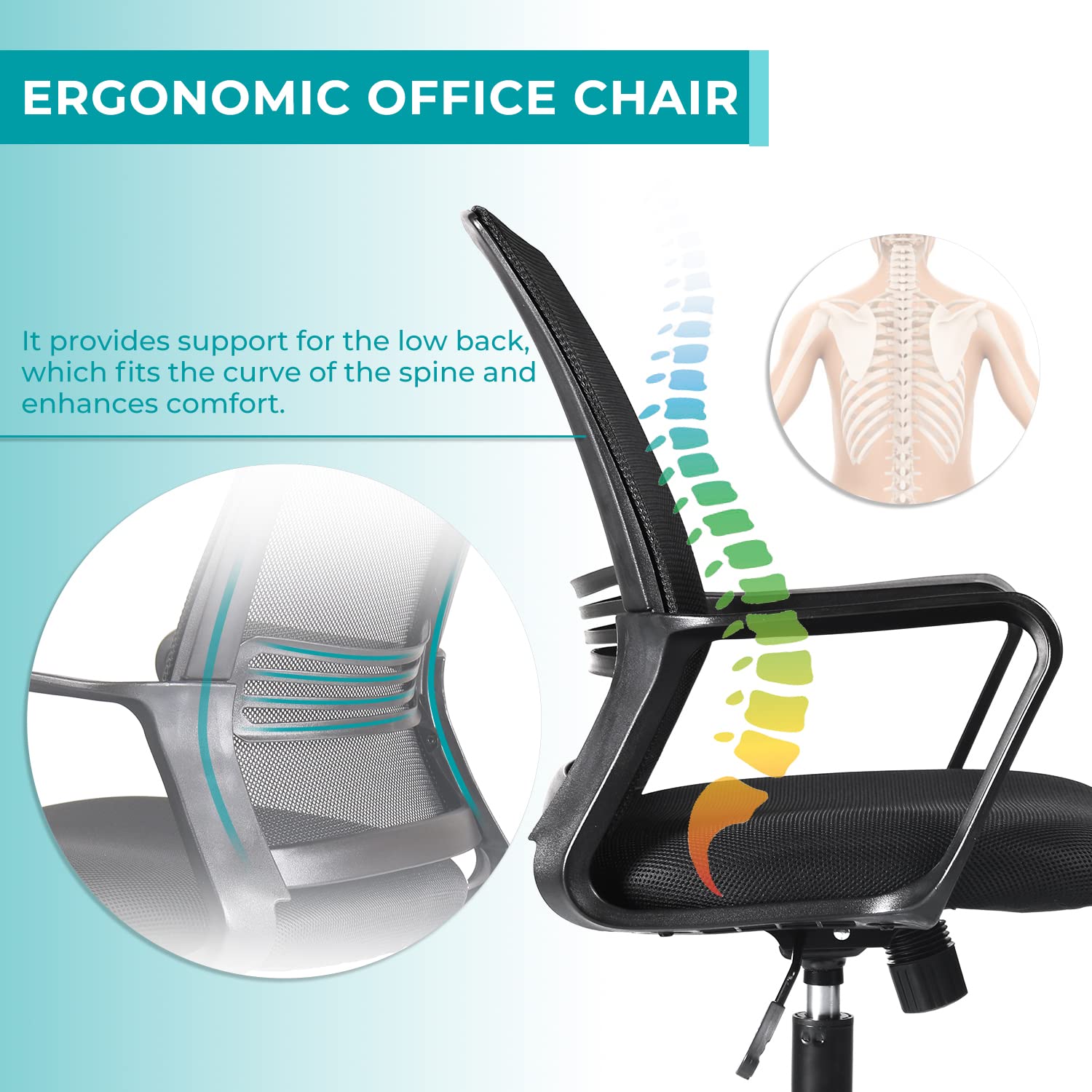 Ergonomic Office Chair with Lumbar Support - Mid Back Mesh Computer Desk Chair, Swivel Rolling Task Chair with Adjustable Armrests - Perfect for Home Office, Gaming & Workspace Comfort