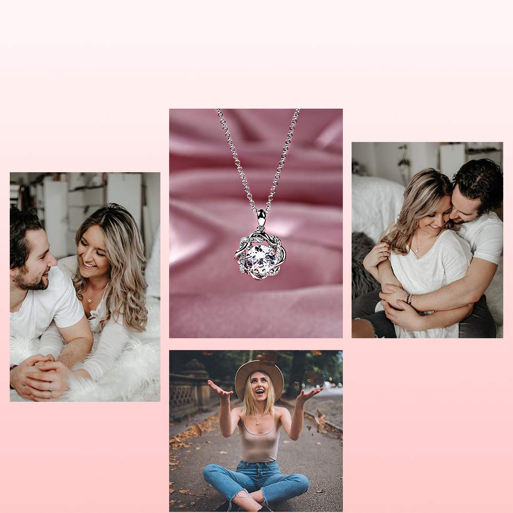 Jeulia S925 Sterling Silver Flower Necklace with White Diamond Pendant - Elegant Long Hollow Chain for Women, Perfect Mother’s Day & Valentine’s Day Jewelry Gift - Ideal for Weddings, Anniversaries and Special Occasions