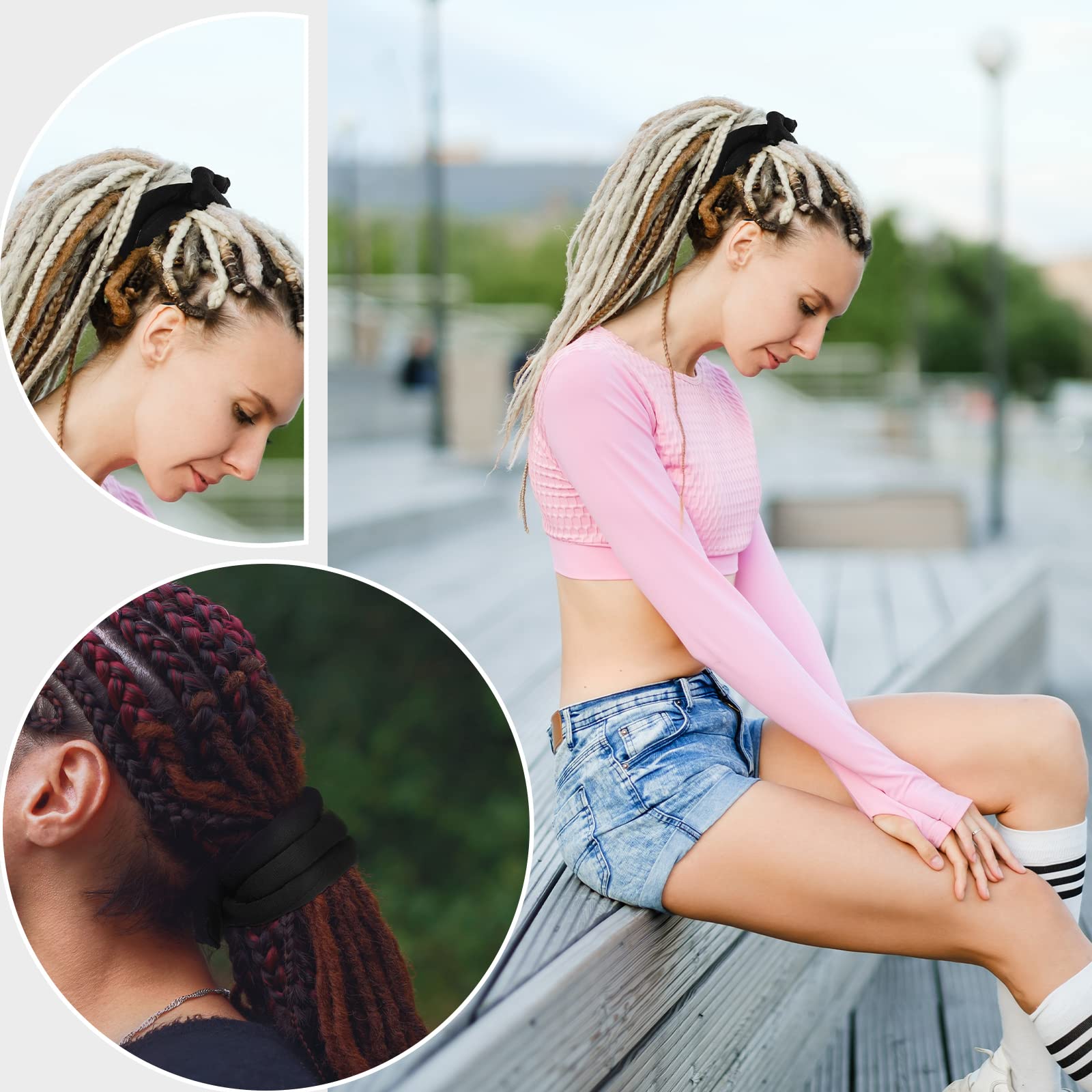 6 Pack Iron Wire Embedded Hair Ties - Spiral Lock Hair Bands for Women & Men - Bendable Dreadlocks Holders for Thick Curly Hair (Black) - Perfect for Gym, Yoga, Workout and Daily Styling