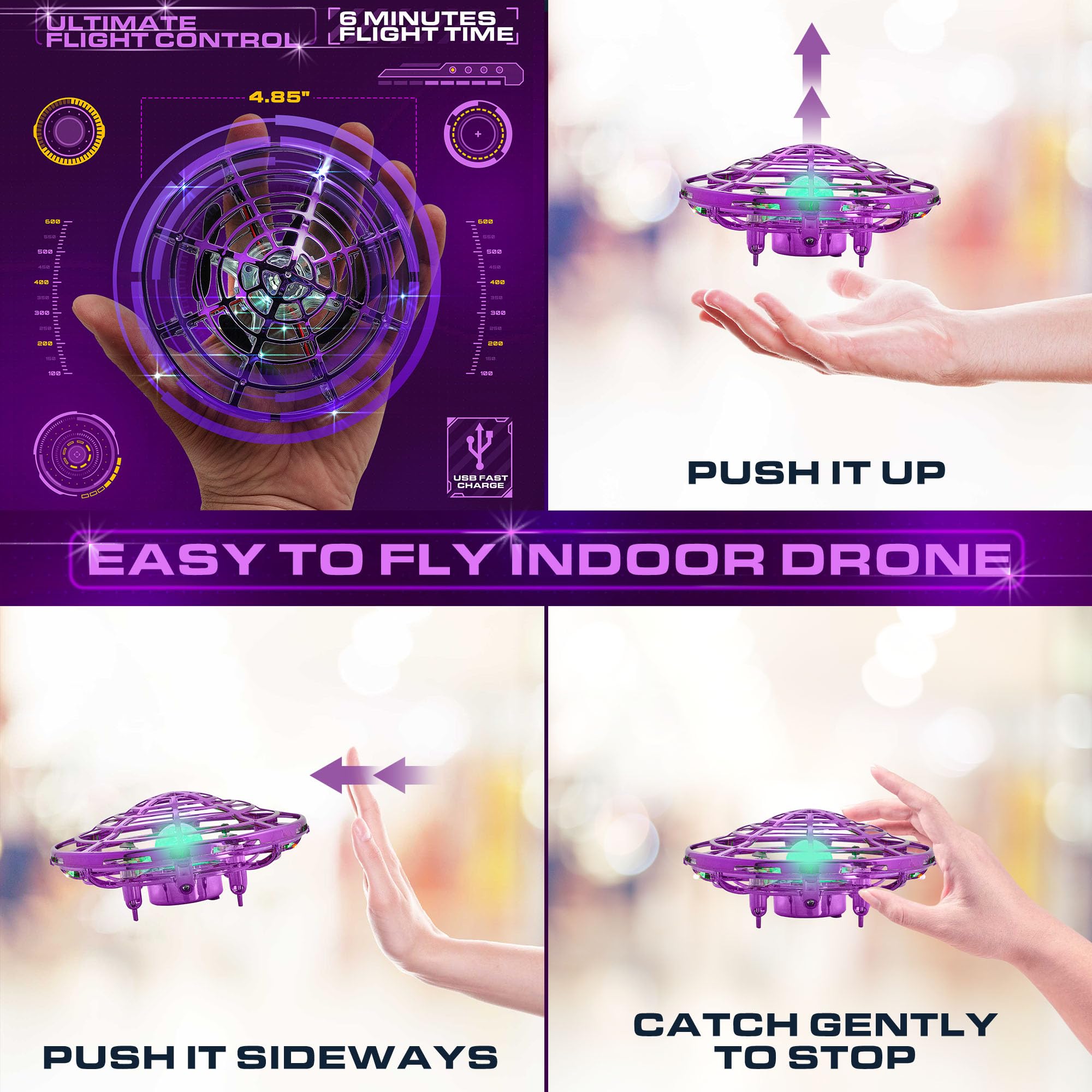 Force1 Scoot Skeet 3pk Mini Drone Set with LED Toy Gun - Electronic Shooting Target Game for Kids & Adults, Indoor Flying Ball Toys (Purple/Green) - Perfect for Birthday Gifts, Family Game Nights & STEM Learning Activities