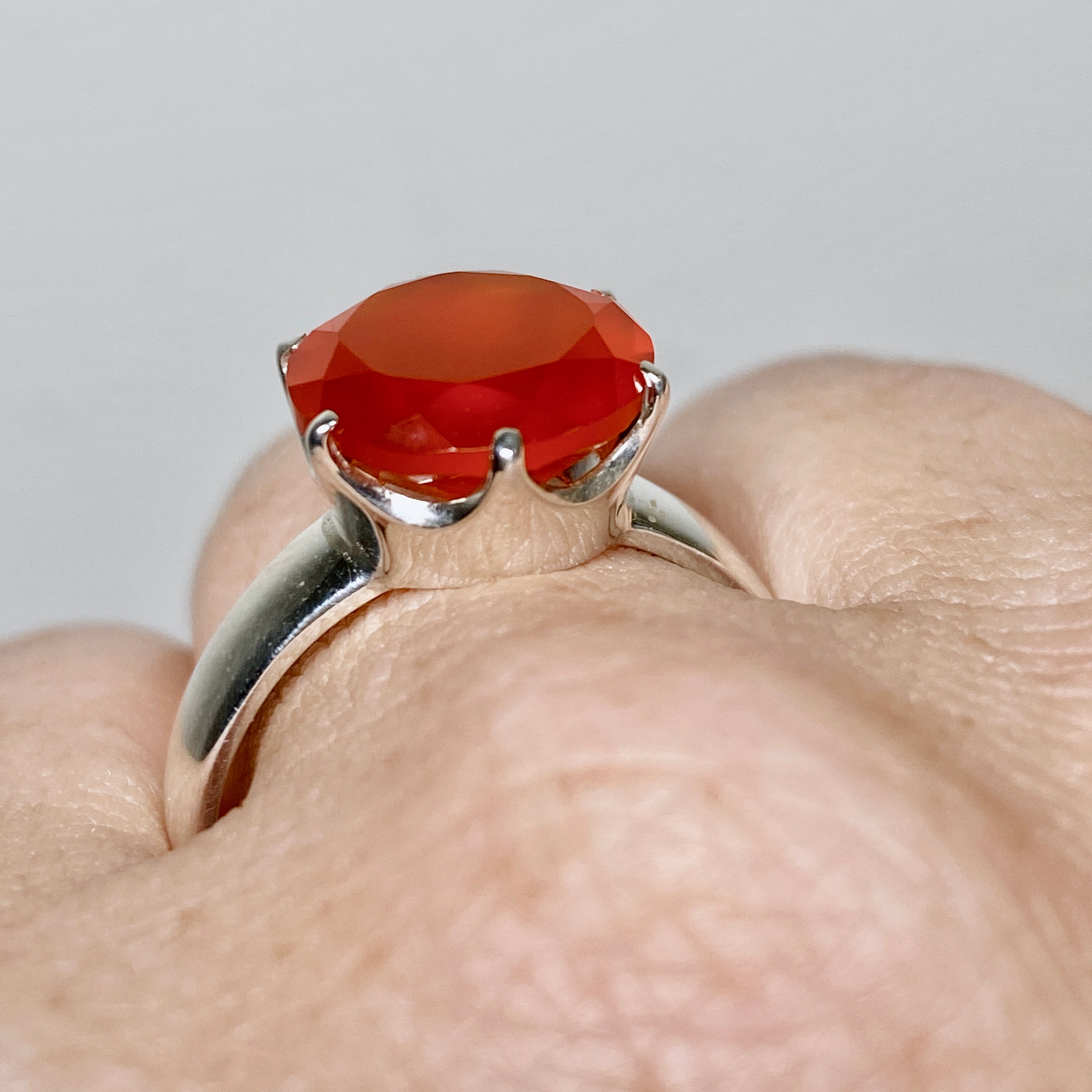 Carnelian Round Faceted Ring Size 11 - Natural Gemstone Jewelry for Women, Handmade Boho Chic Statement Ring - Perfect for Wedding, Party & Everyday Wear