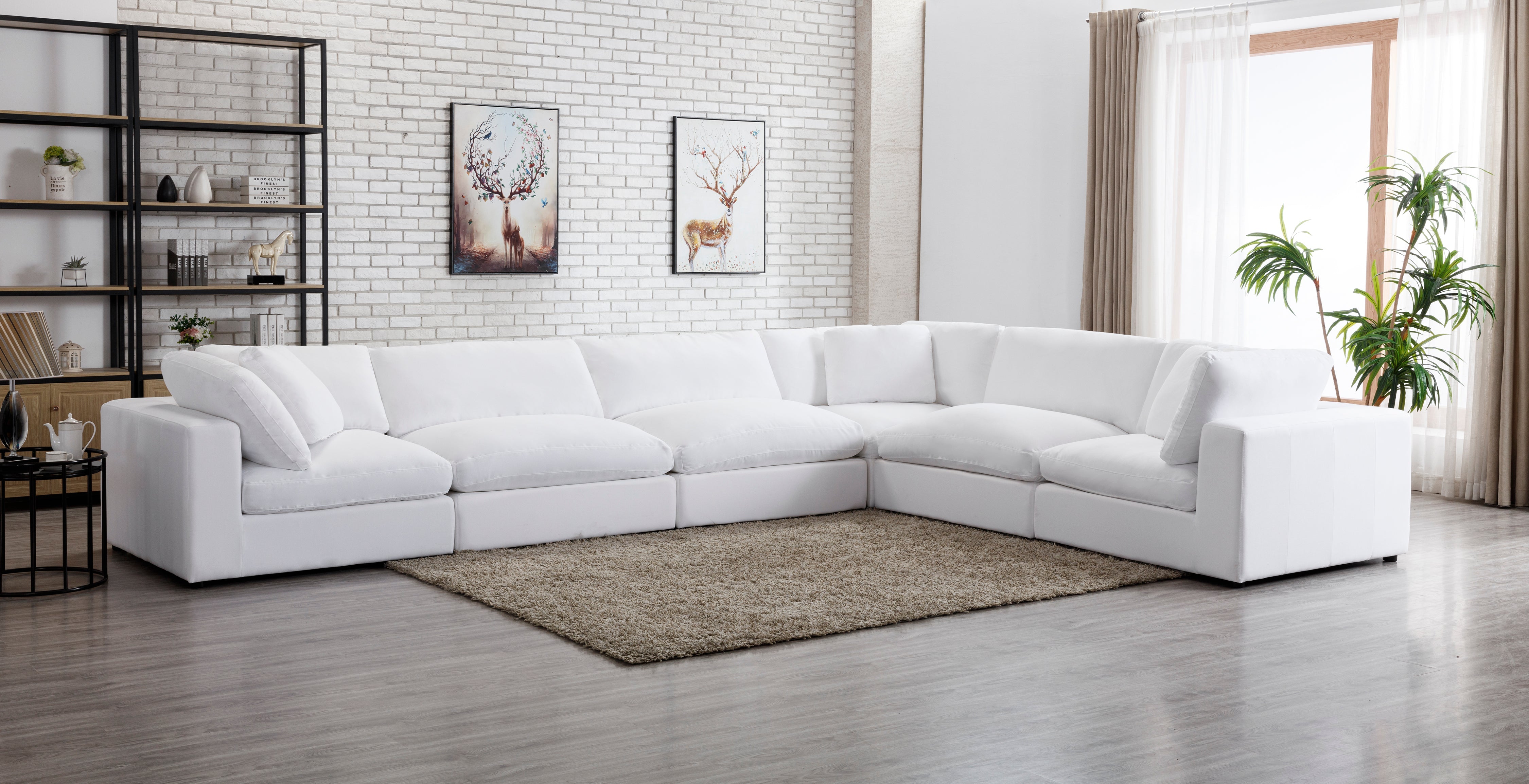 Rivas Contemporary Feather Fill 6-Piece Modular Sectional Sofa in White | Modern Living Room Furniture for Small Spaces & Apartments | Perfect for Entertaining Guests & Family Gatherings