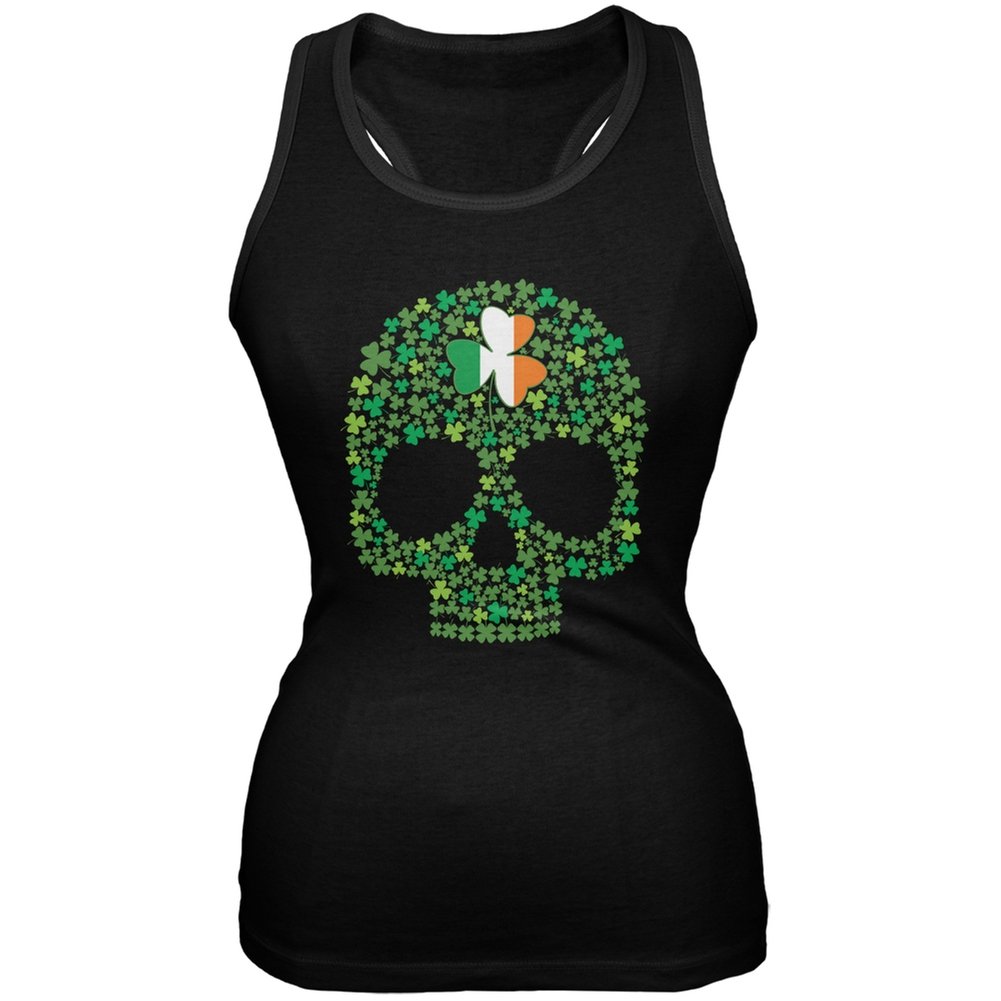 Old Glory St. Patrick's Day Shamrock Skull Black Soft Juniors Tank Top - Perfect for Irish Festivals, Pub Crawls & St. Paddy's Day Celebrations