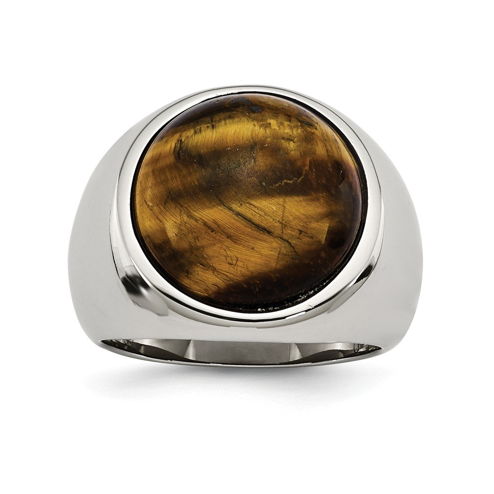 The Black Bow Men's Large 20mm Stainless Steel Tiger's Eye Tapered Ring - Perfect for Casual Wear, Gifts, and Special Occasions