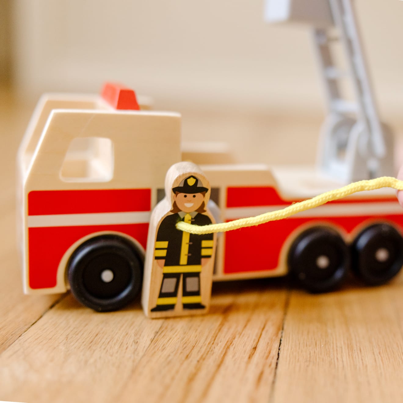 Classic Wooden Fire Truck Toy Set for Kids - Durable & Safe Pretend Play Fire Engine with Ladder - Perfect for Indoor & Outdoor Playtime, Birthday Gifts, and Preschool Learning Activities