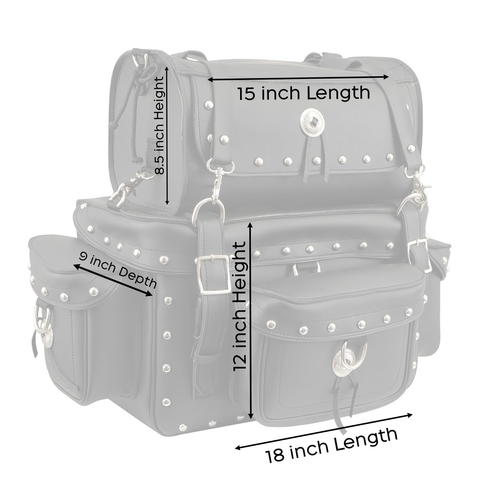 Milwaukee Leather MP8100S Large Black PVC 2-Piece Studded Motorcycle Saddlebags - Durable Touring Pack for Harley, Cruiser & Biker Accessories - Perfect for Road Trips & Long-Distance Riding