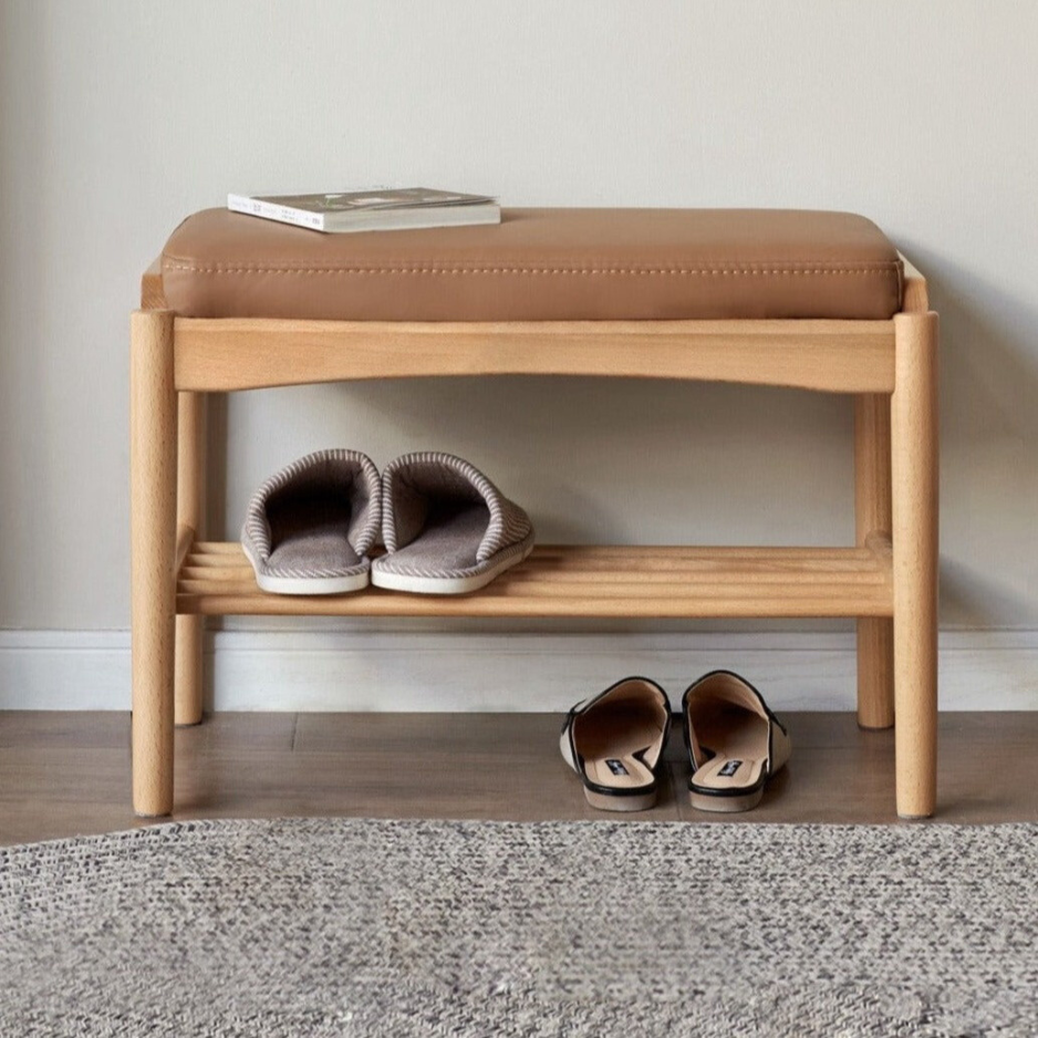 Solid Wood Shoe Storage Bench - Beech, Cherry, Walnut & Oak - Entryway Organizer for Home & Closet Storage