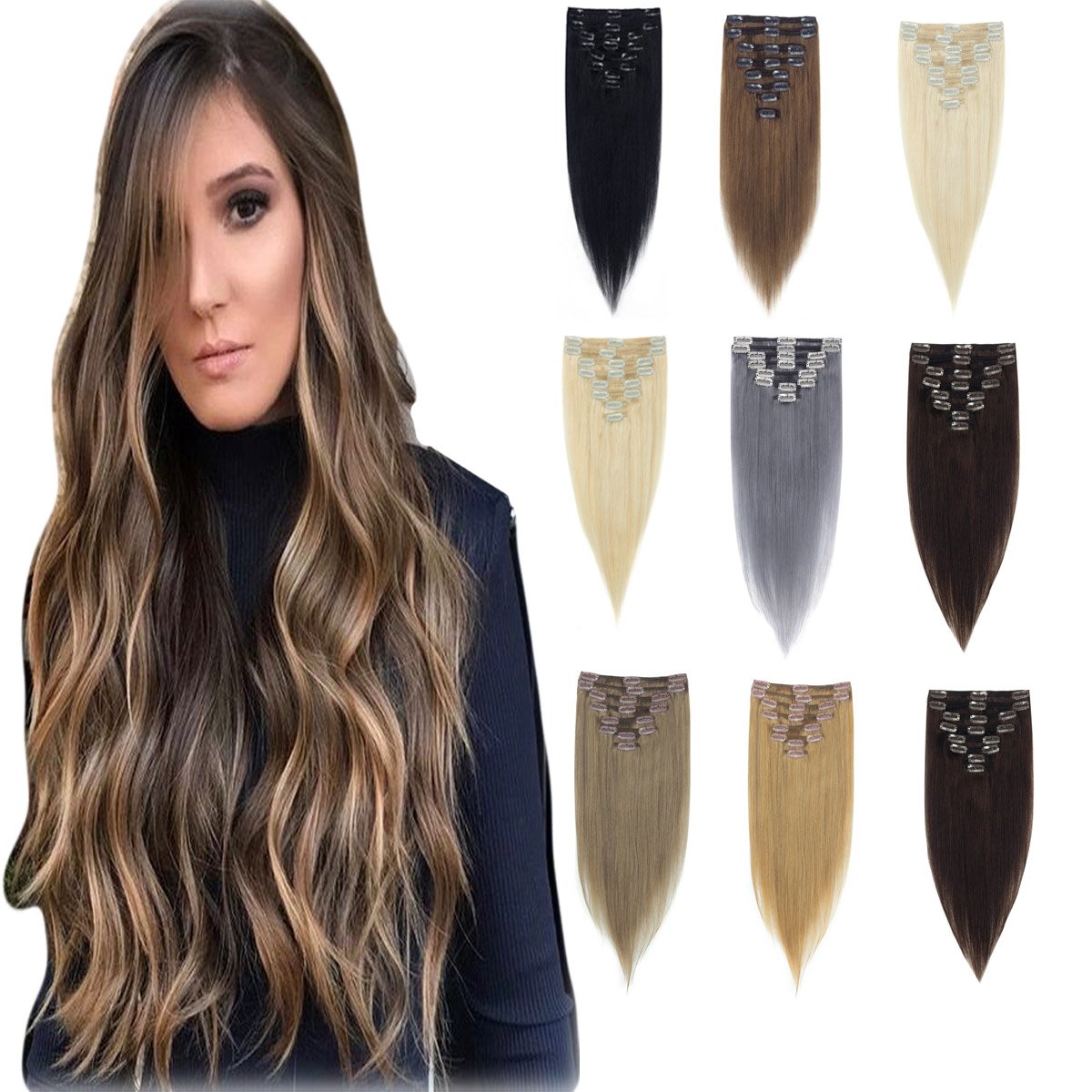 Clip-in Remy Human Hair Extensions - Thick Weft Hair Extensions for Natural Volume & Length | Perfect for Daily Styling, Special Occasions & Hair Transformations