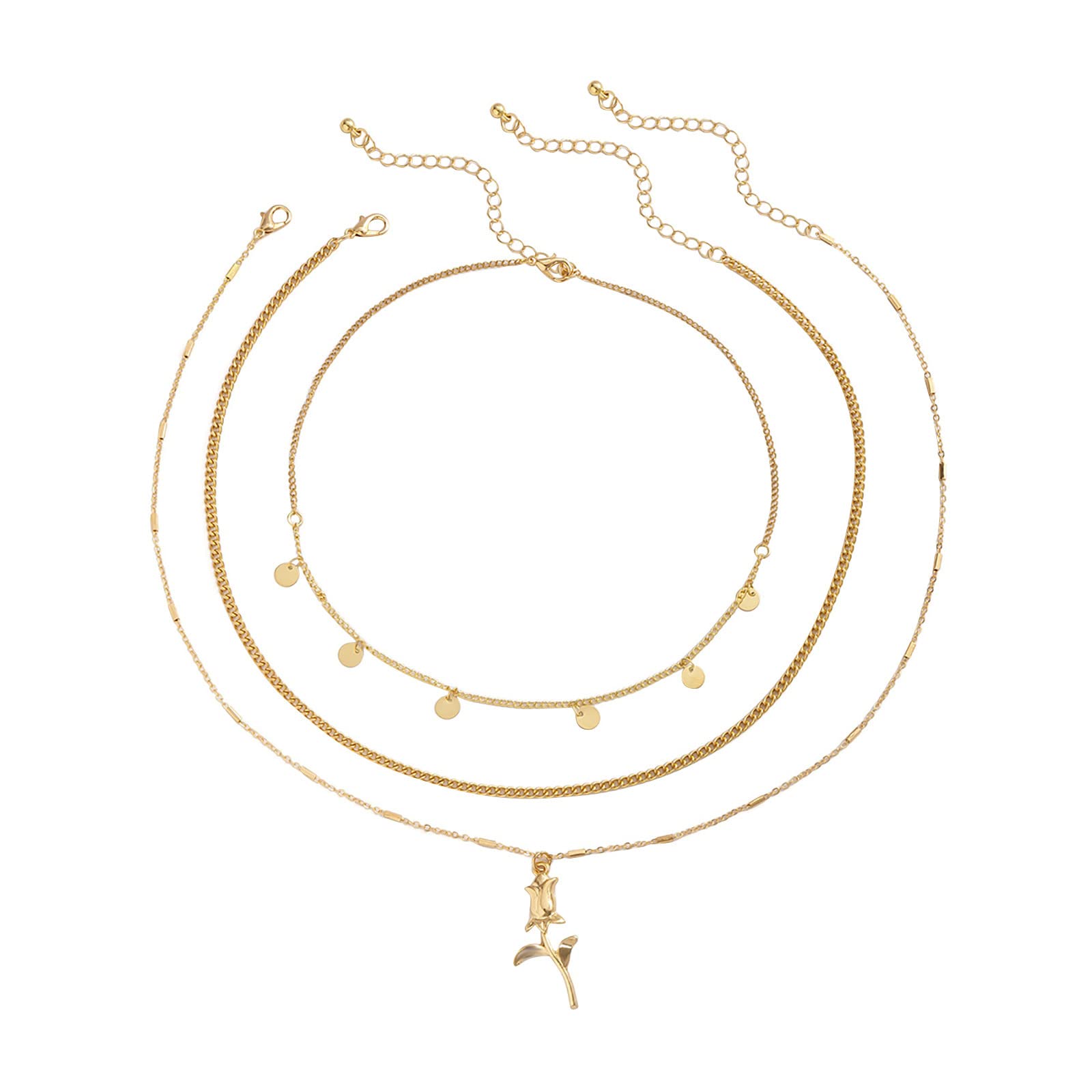CSQDU Rose Pendant Multi-Layer Necklace for Women - Elegant Gold/Silver Layered Necklace Jewelry Gift for Mom, Wife, Girlfriend - Perfect for Birthday, Anniversary, Valentine's Day & Everyday Wear