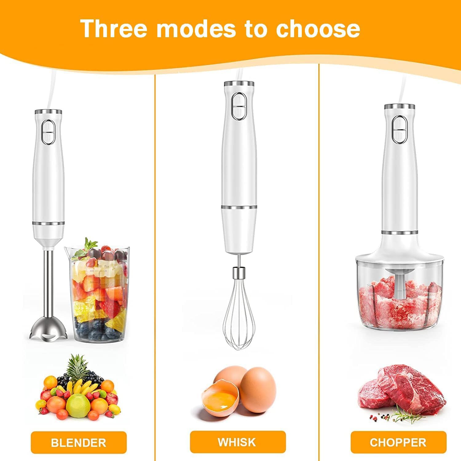 5-in-1 Immersion Blender Handheld Electric - 2-Speed Hand Blender with 16.9oz Food Chopper & 20.3oz Container - Perfect for Pureeing Infant Food, Making Smoothies, Sauces, Soups & Kitchen Mixing