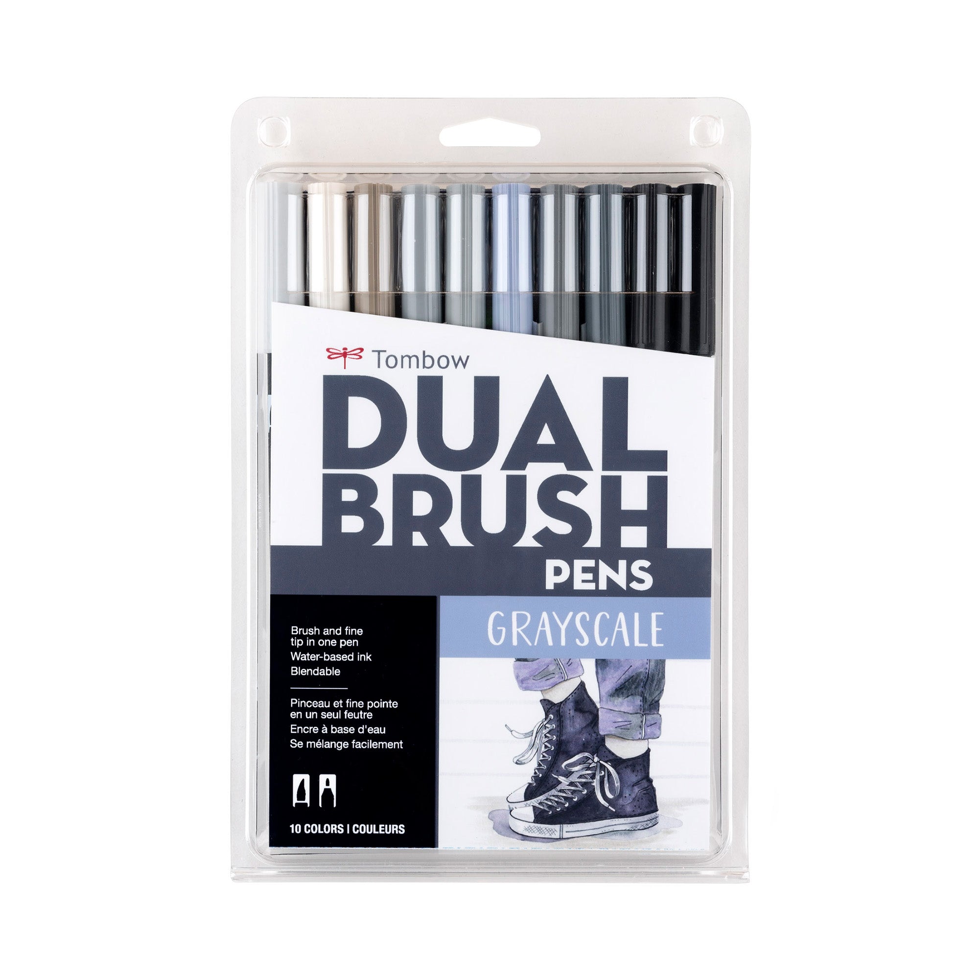 10 Pack Dual Brush Pens - Grey - Perfect for Calligraphy, Hand Lettering, and Art Projects