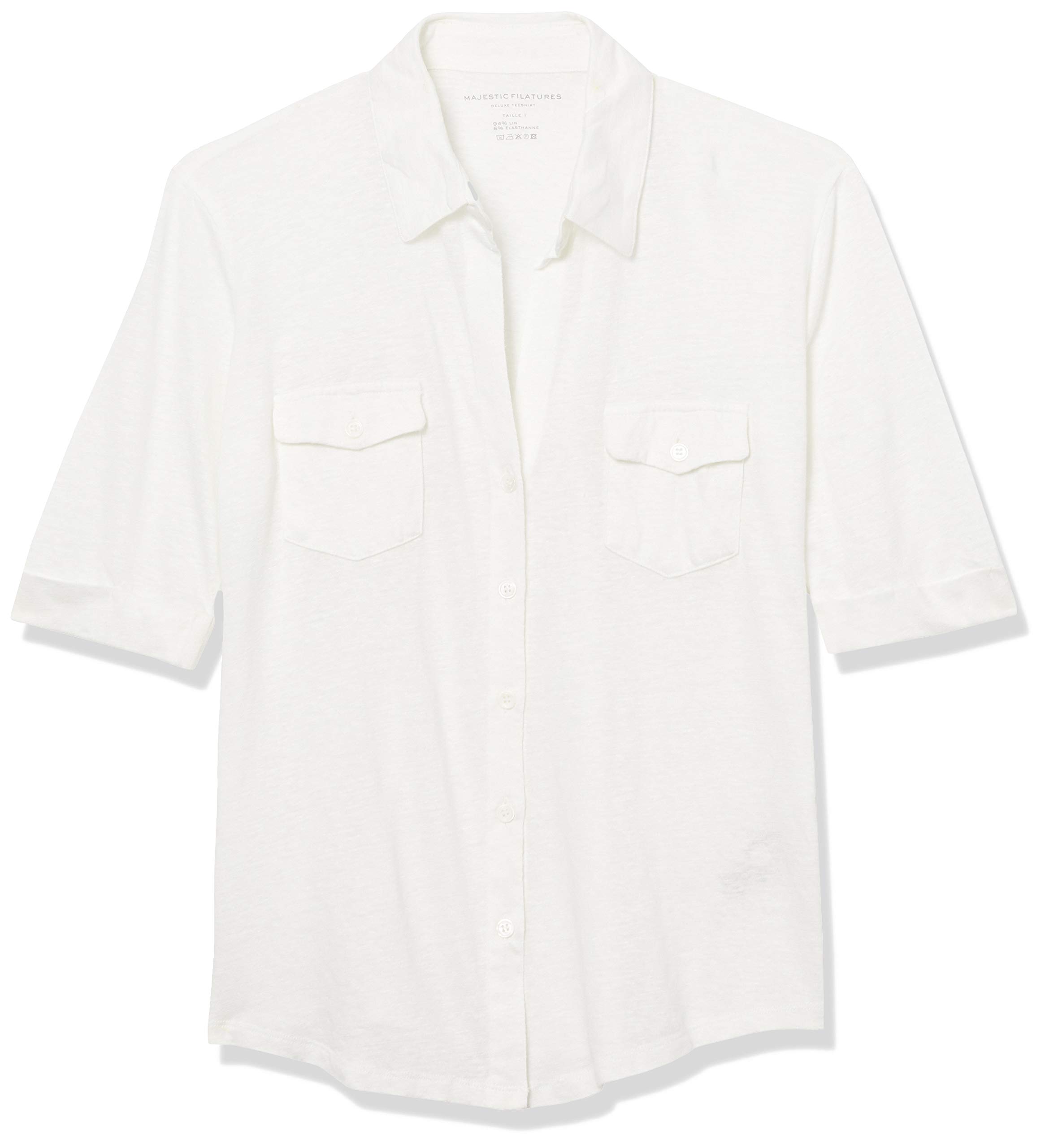 Majestic Filatures Women's 3/4 Sleeve Button Down Blouse - Stylish Casual Shirt for Office, Date Night & Spring Outfits