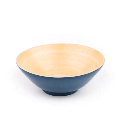 Bambuddha 29 oz Round Blue Spun Bamboo Serving Bowl - Eco-Friendly, Durable & Lightweight - 8.25