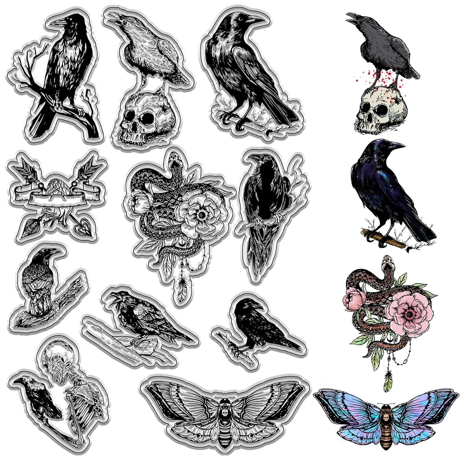CRASPIRE Halloween Clear Stamps Set - Skull, Pumpkin, Skeleton, Moths, Snake & Flowers Design - Transparent Silicone Seals for DIY Scrapbooking, Card Making, Journaling - Perfect for Halloween Decorations, Photo Albums, Notebooks & Handmade Crafts